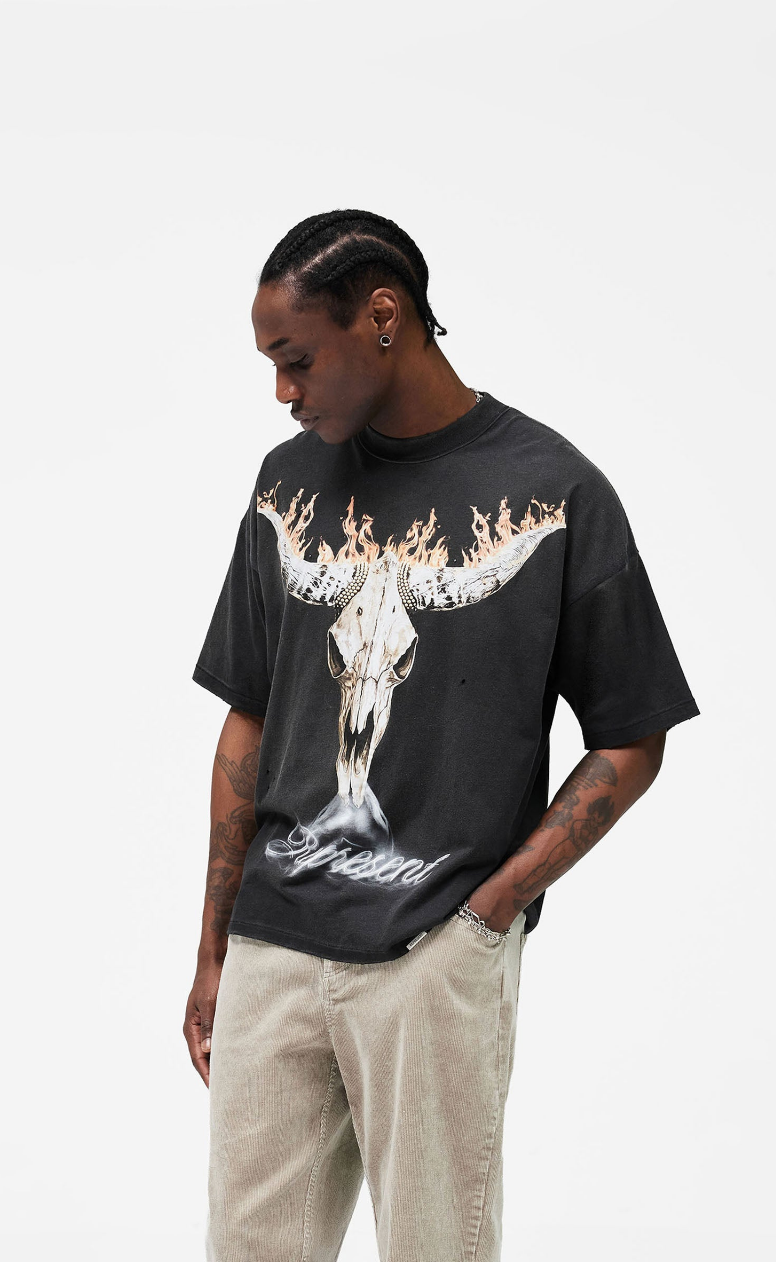 BRITISH COWBOYS STAINED BLACK T-SHIRT