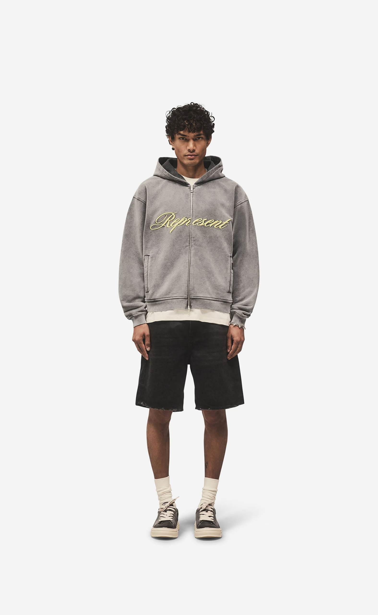 SCRIPT LOGO ZIP VNTAGE GREY HOODIE