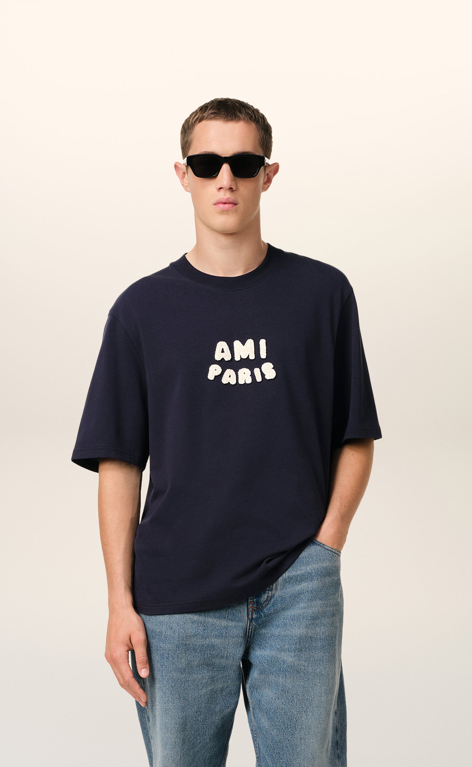 AMI PARIS PATCH NAVY BLUE T-SHIRT