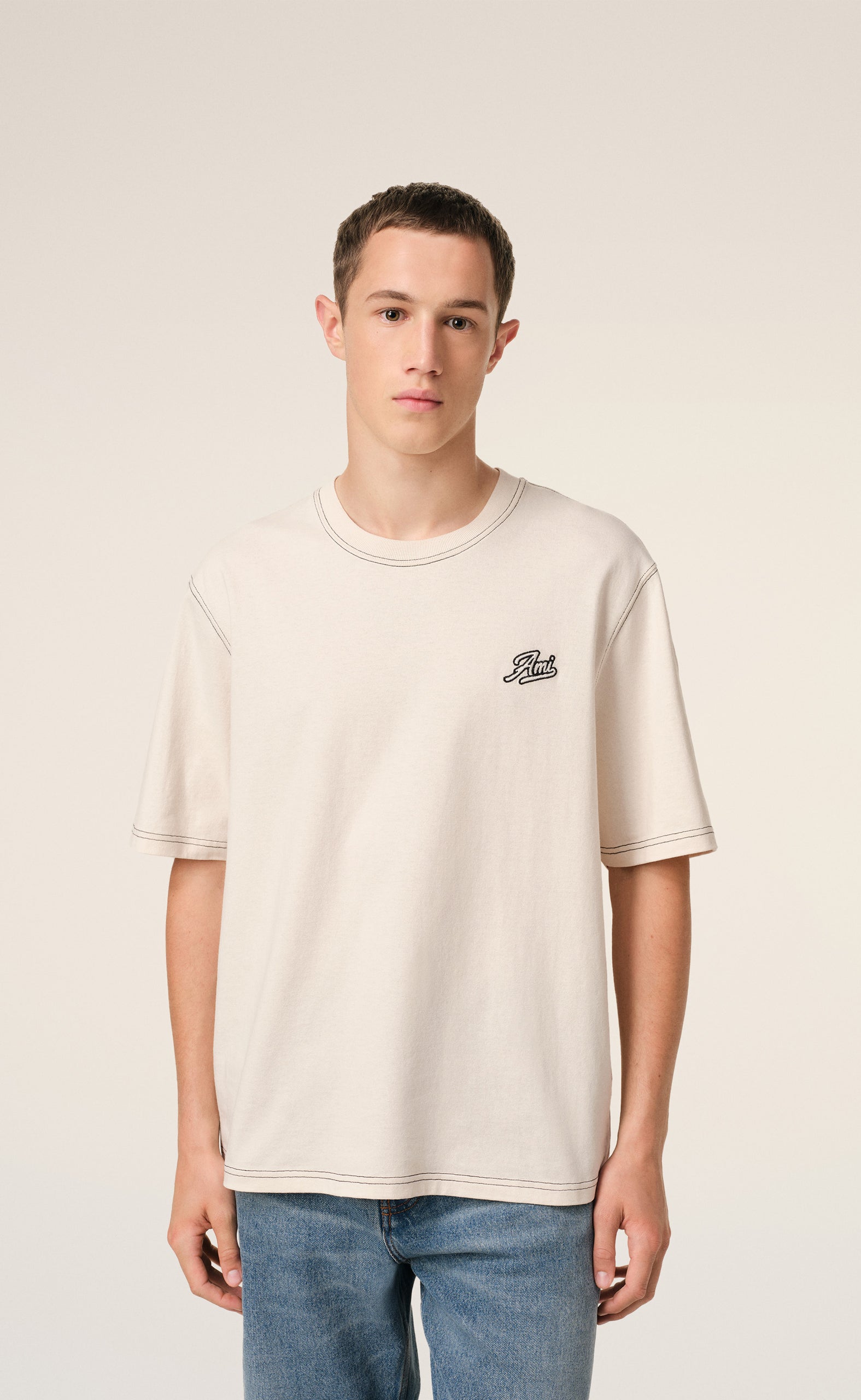 AMI SIGNATURE WHITE CREAM T-SHIRT