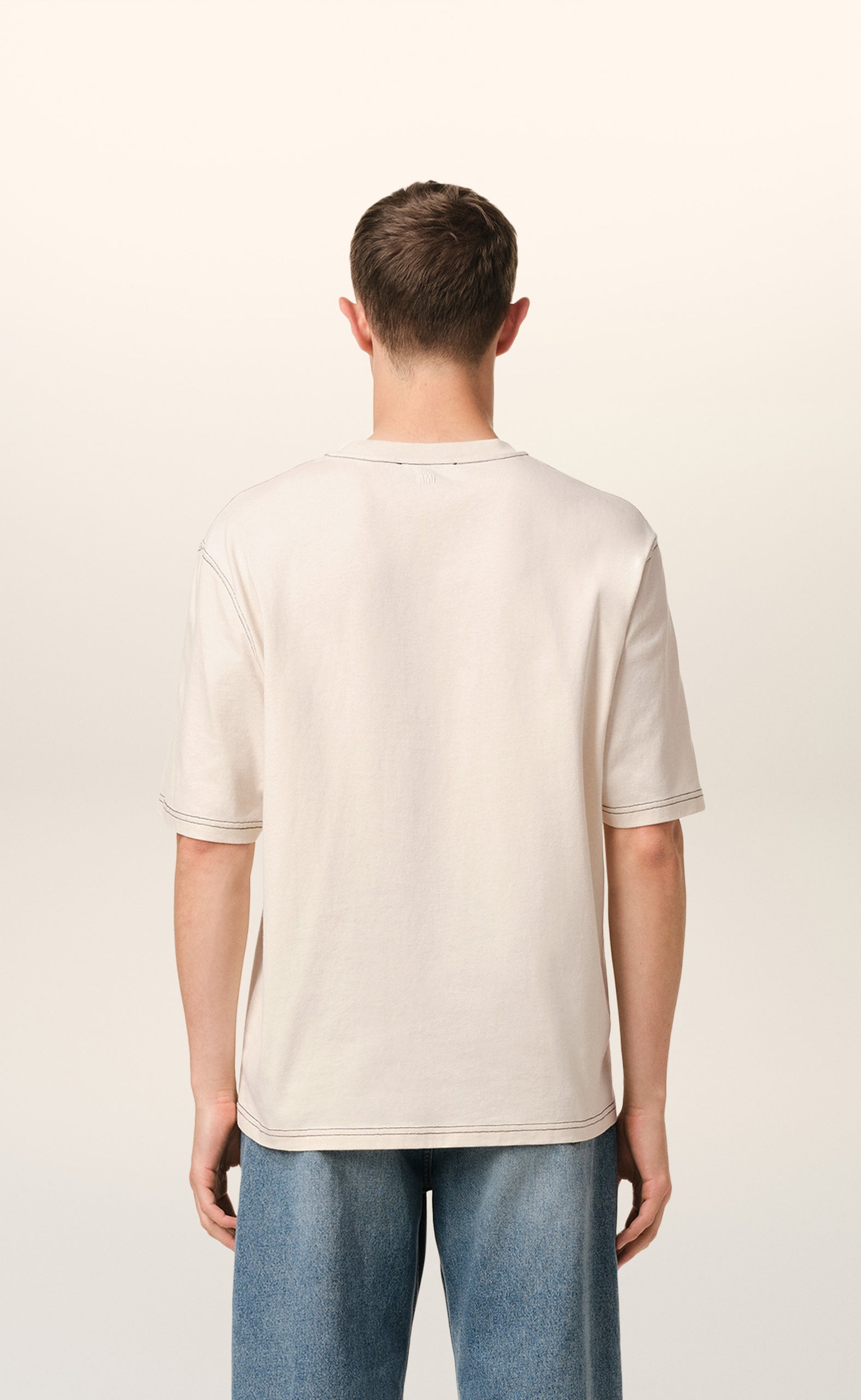 AMI SIGNATURE WHITE CREAM T-SHIRT