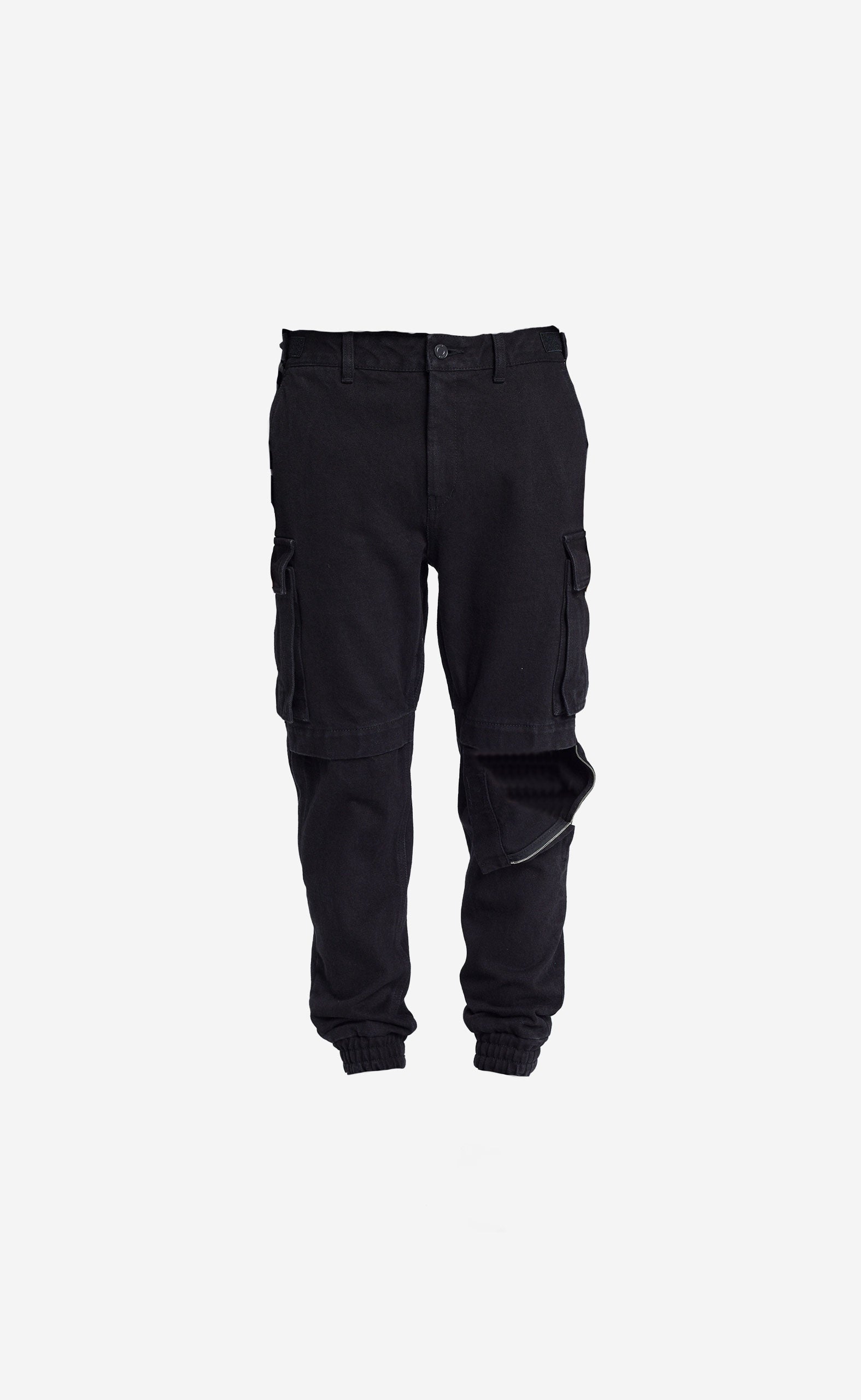 BLACK KNEE ZIPPER OPEN CARGO JOGGER DENIM