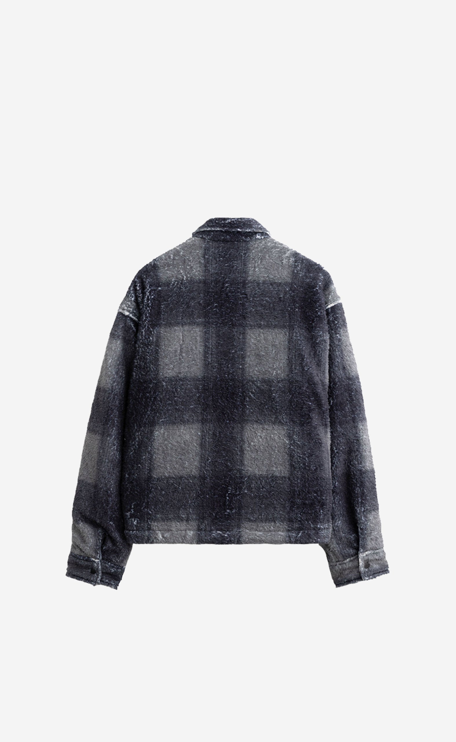 BLACK PLAID PLAID CROPPED SHERPA BUTTONDOWN SHIRT