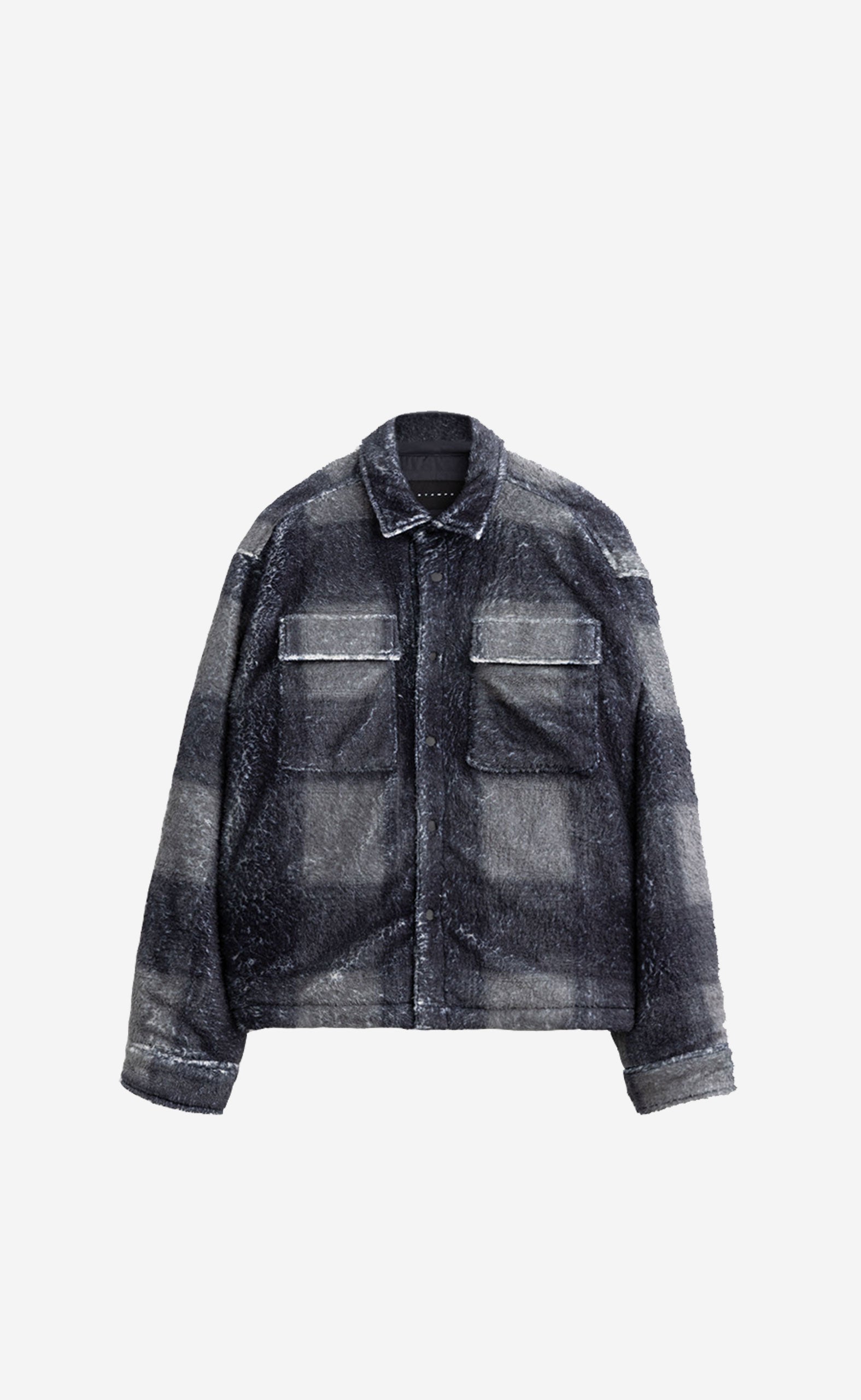 BLACK PLAID PLAID CROPPED SHERPA BUTTONDOWN SHIRT