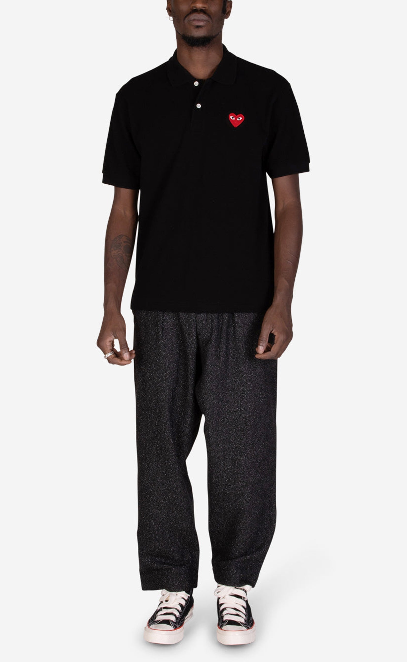 BLACK PLAY MEN POLO T-SHIRT WITH RED HART