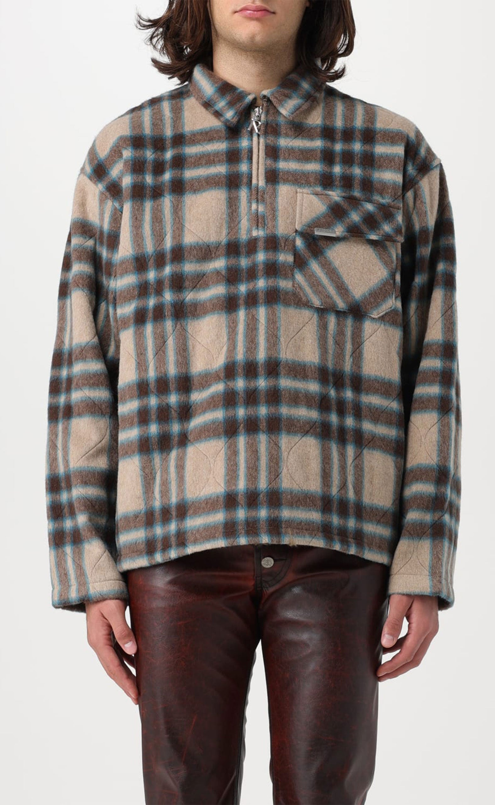 BROWN CHECK PULLOVER SHIRT