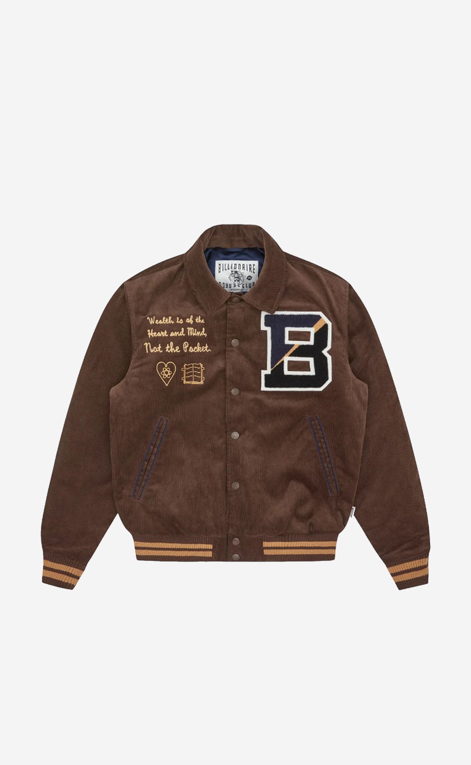 BROWN CORDUROY COLLARED VARSITY JACKET