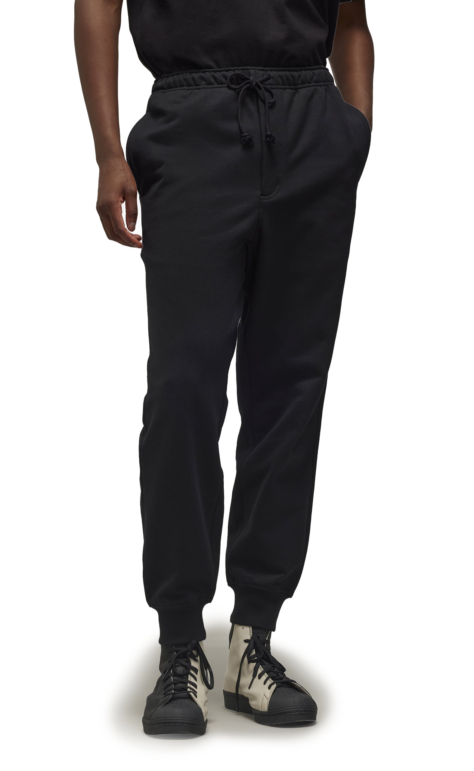 BRUSHED TERRY CUFFED BLACK SWEATPANTS