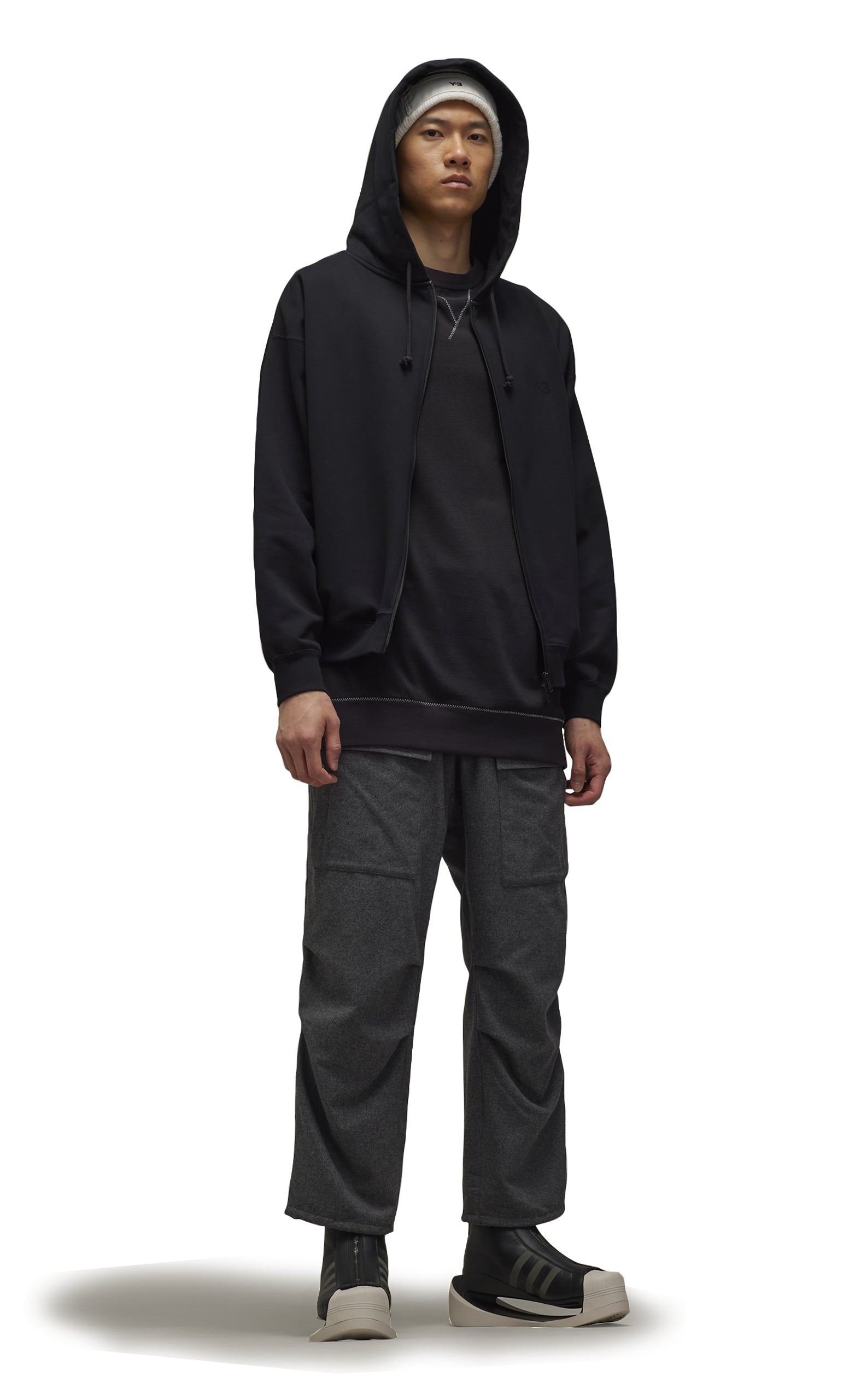 Â BRUSHED TERRY ZIP BLACK HOODIE