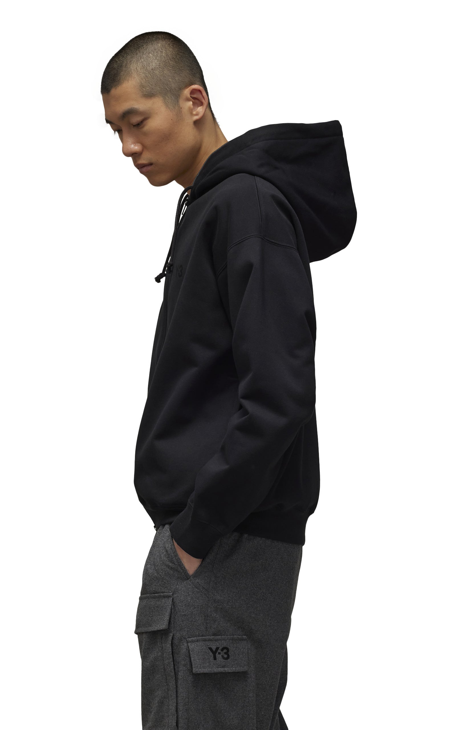 Â BRUSHED TERRY ZIP BLACK HOODIE