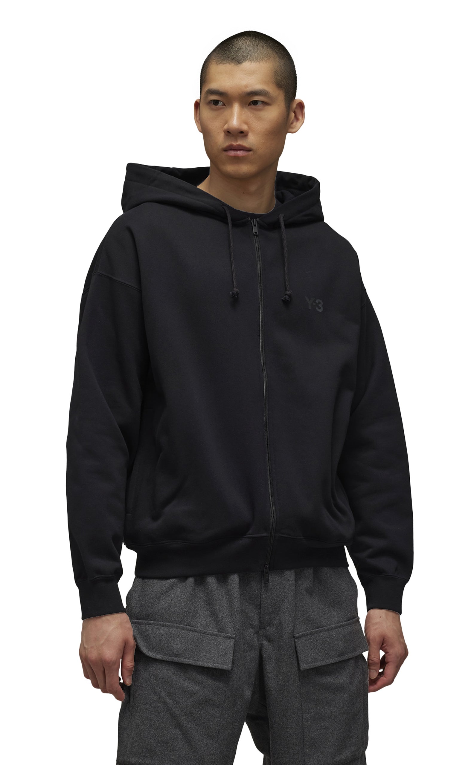 Â BRUSHED TERRY ZIP BLACK HOODIE