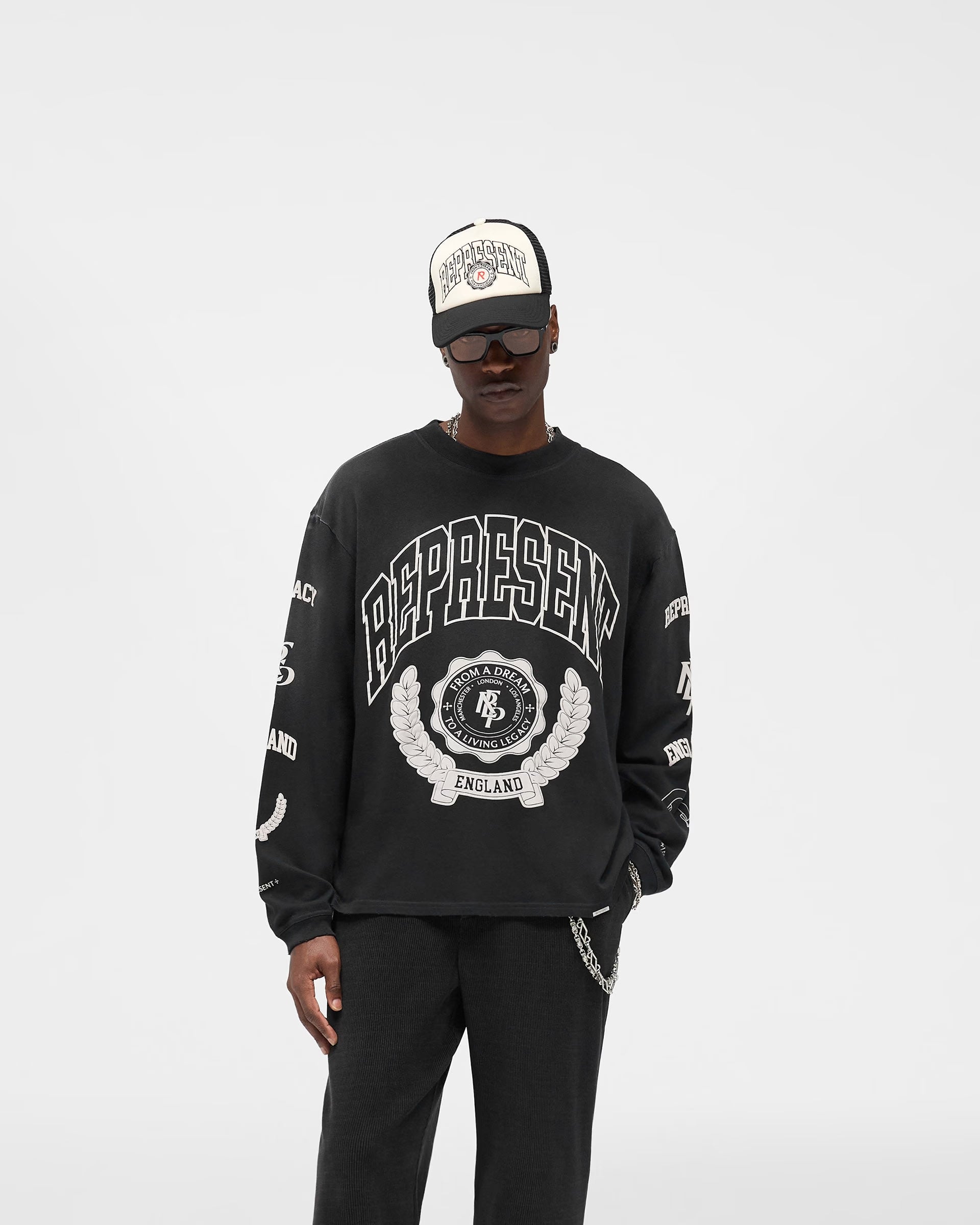 RESPRESENT LEGACY CREST STAINED BLACK LONGSLEEVE