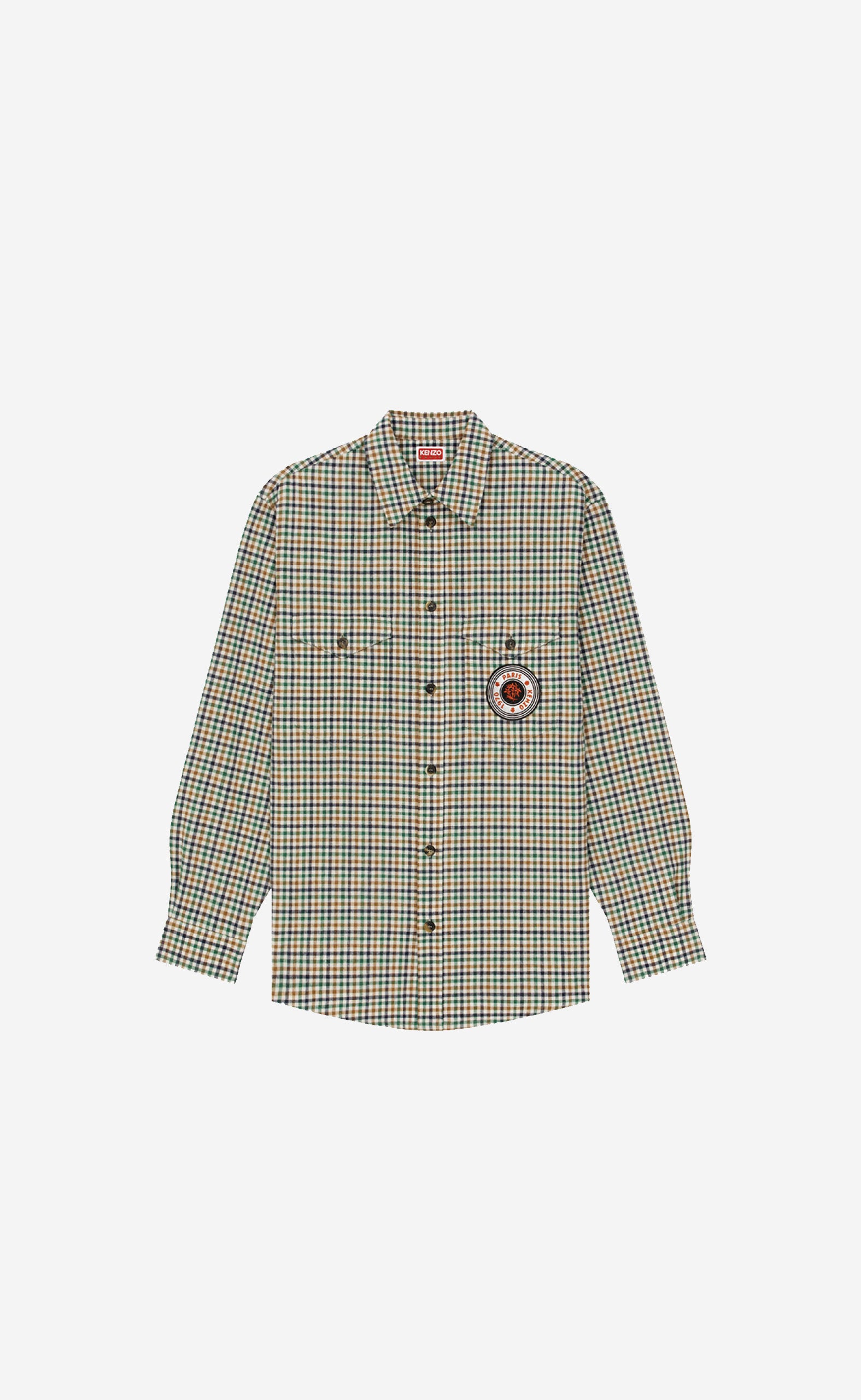 CAMEL CHECKED TRAVEL MILITARY SHIRT