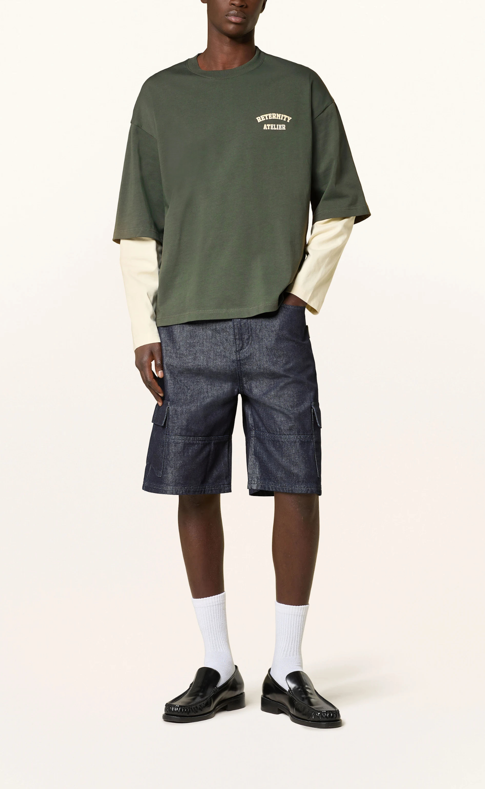 CONCEPTION CARGO RAW DENIM SHORTS