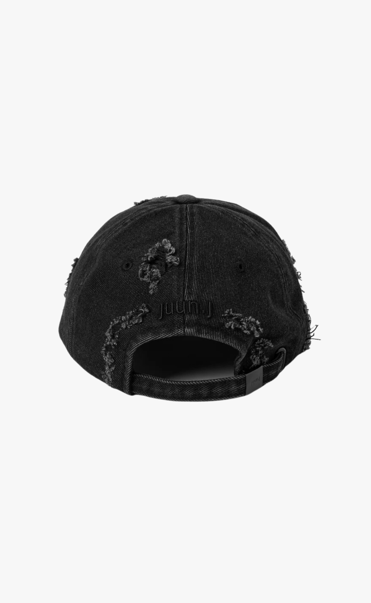 DISTRESSED DENIM BALL BLACK HAT