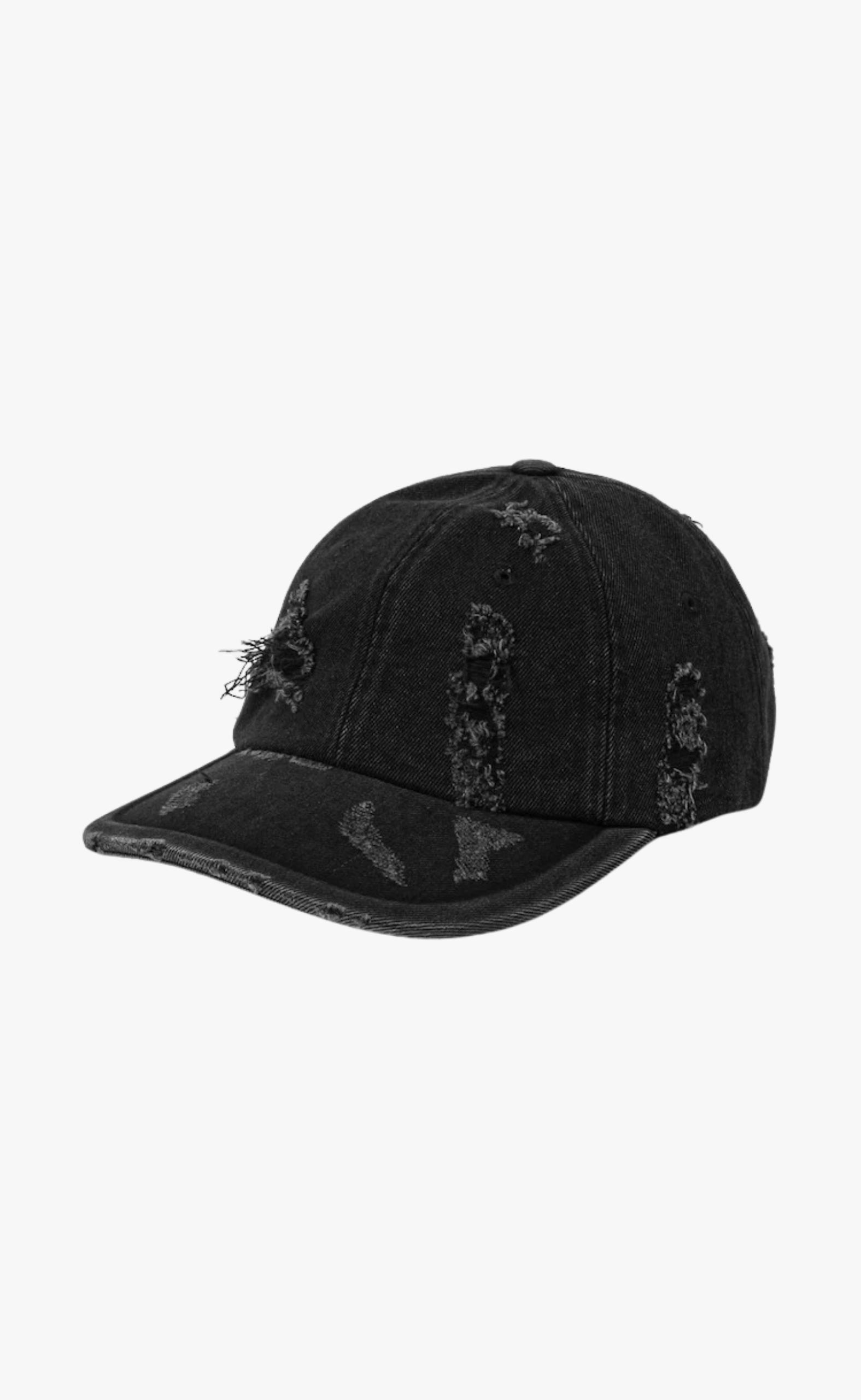 DISTRESSED DENIM BALL BLACK HAT