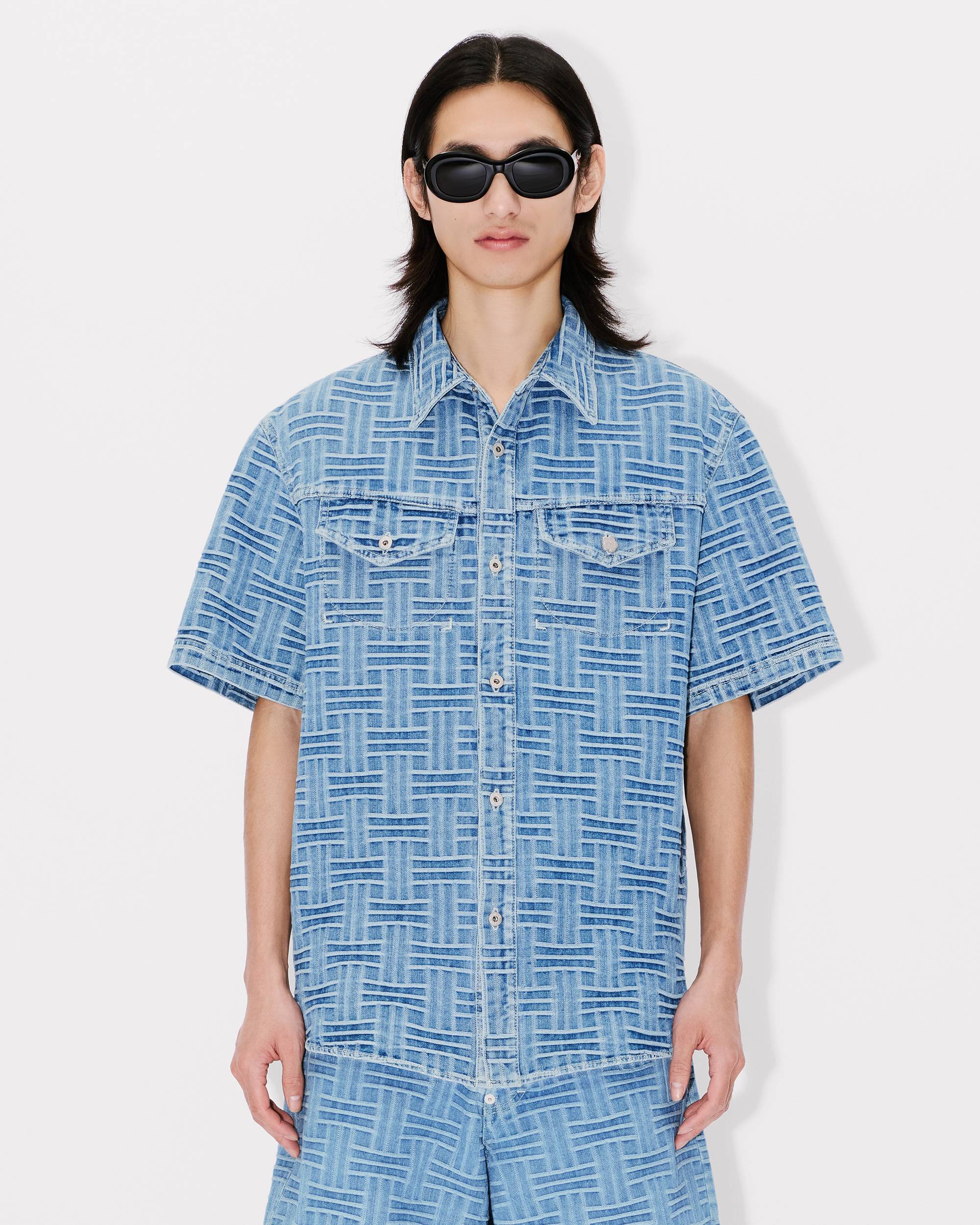 KENZO WEAVE SHORT SLEEVE BLUE DENIM SHIRT