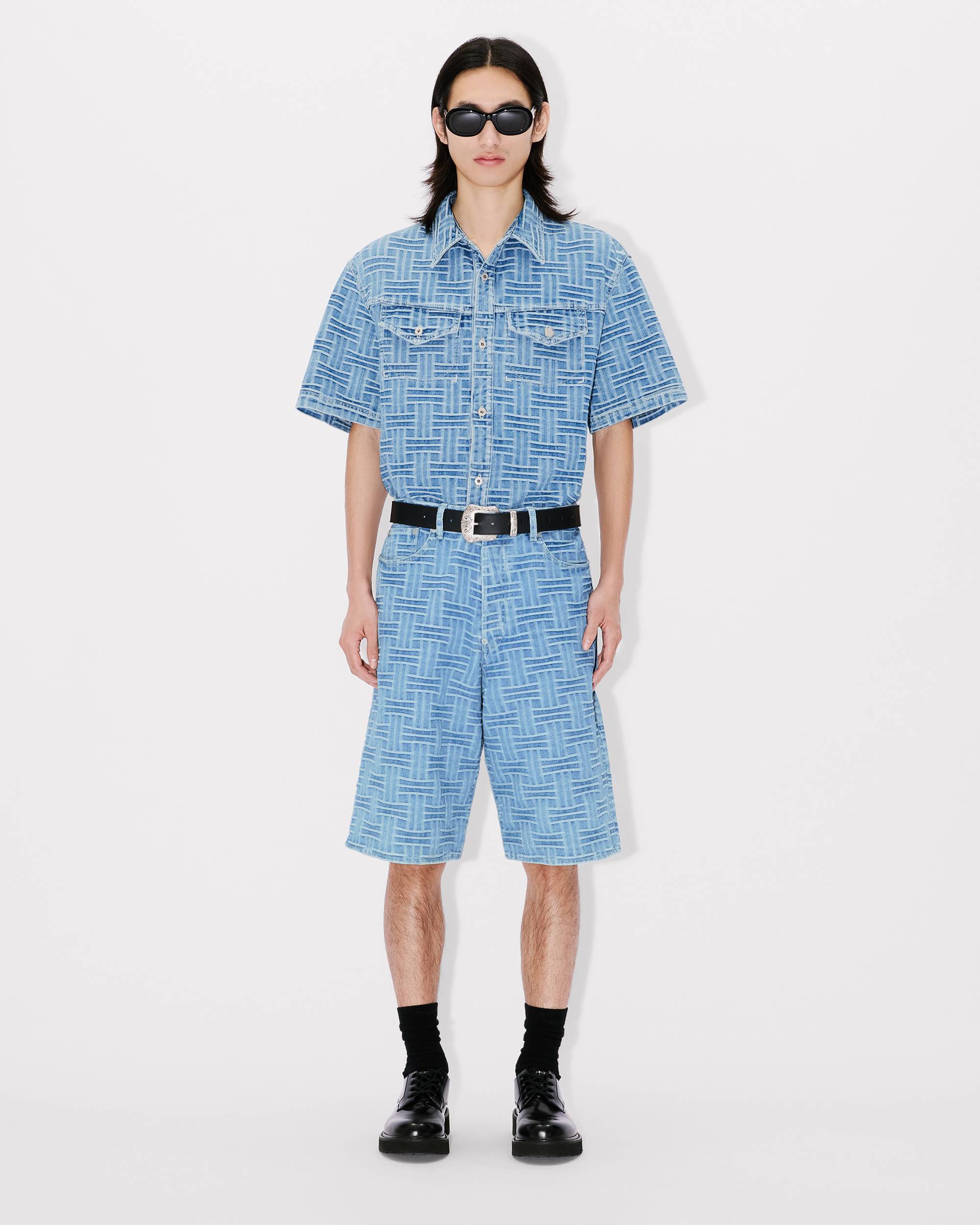 KENZO WEAVE SHORT SLEEVE BLUE DENIM SHIRT