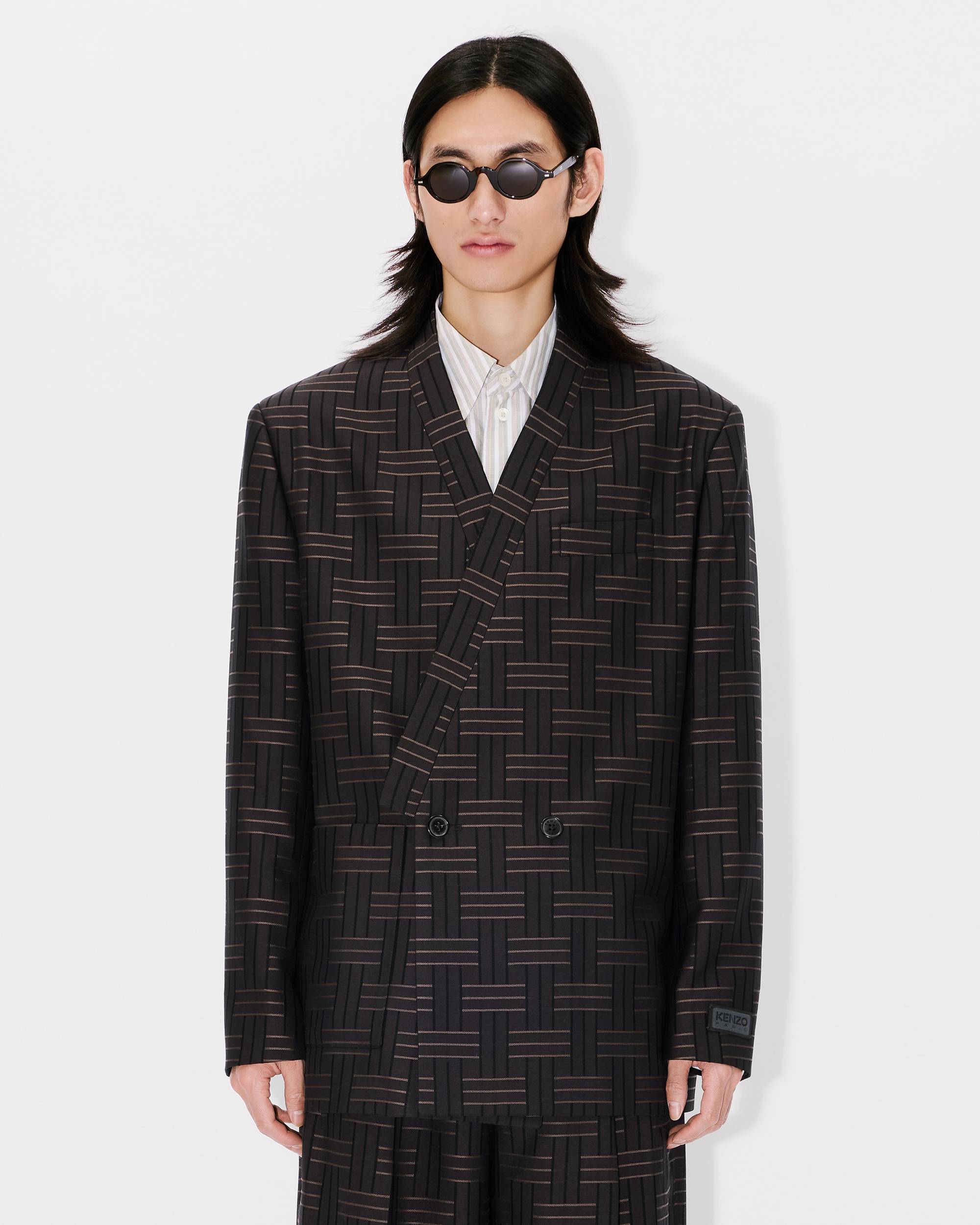 KENZO WEAVE KIMONO TAILORED DARK BROWN BLAZER