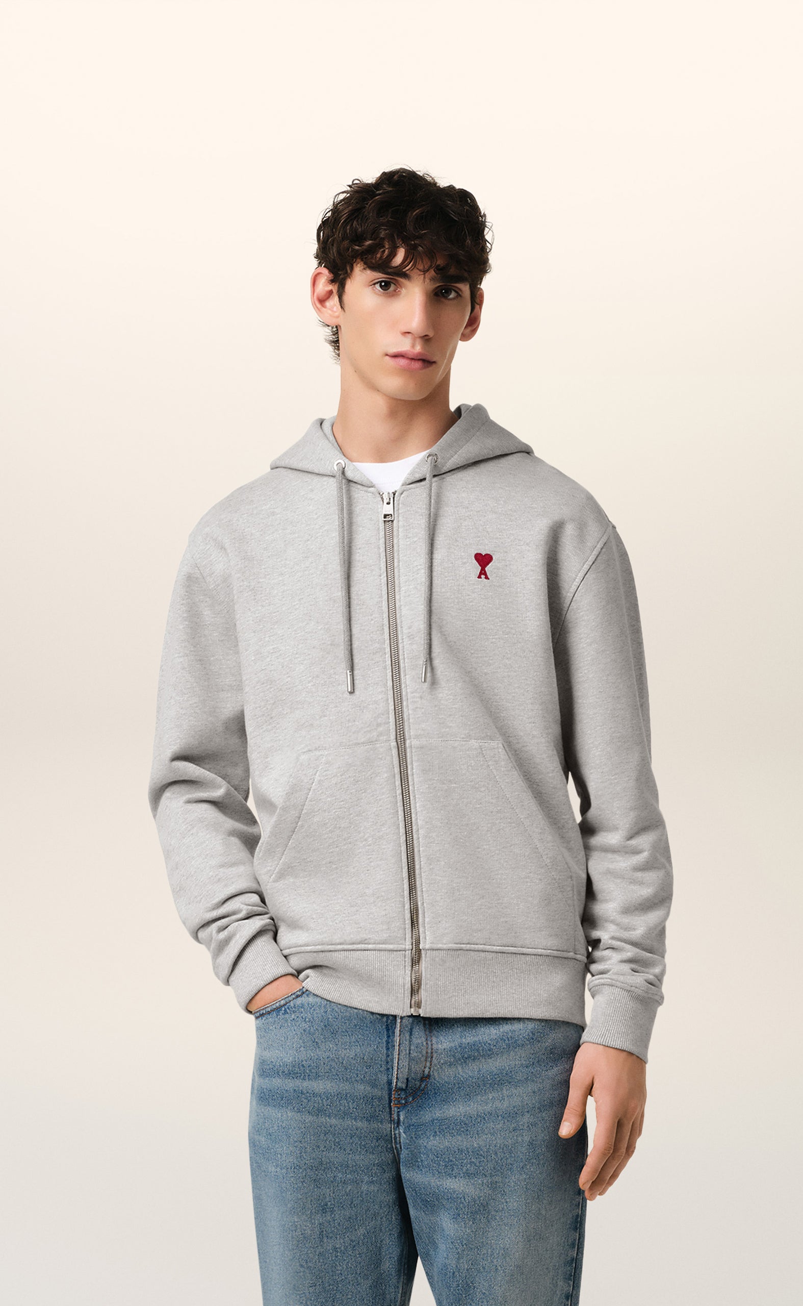 FRIEND OF THE HART ZIP HEATHER GREY HOODIE