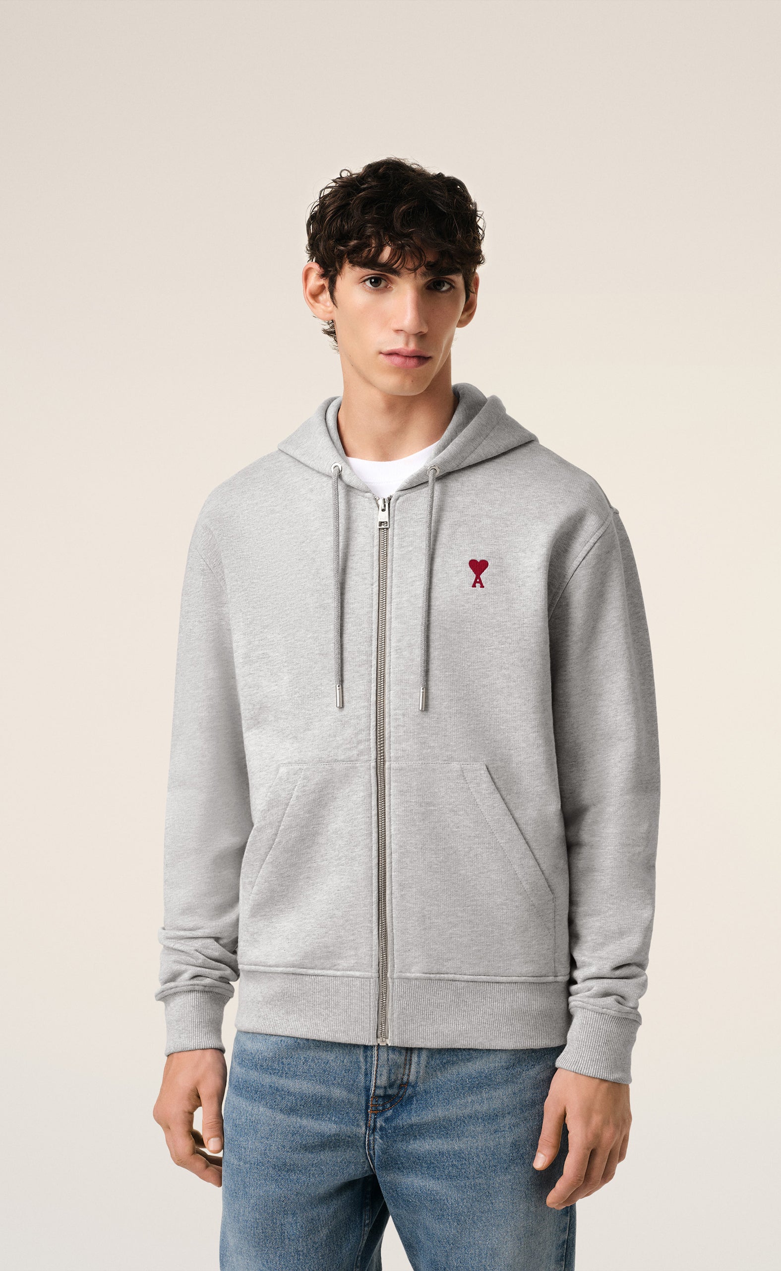 FRIEND OF THE HART ZIP HEATHER GREY HOODIE