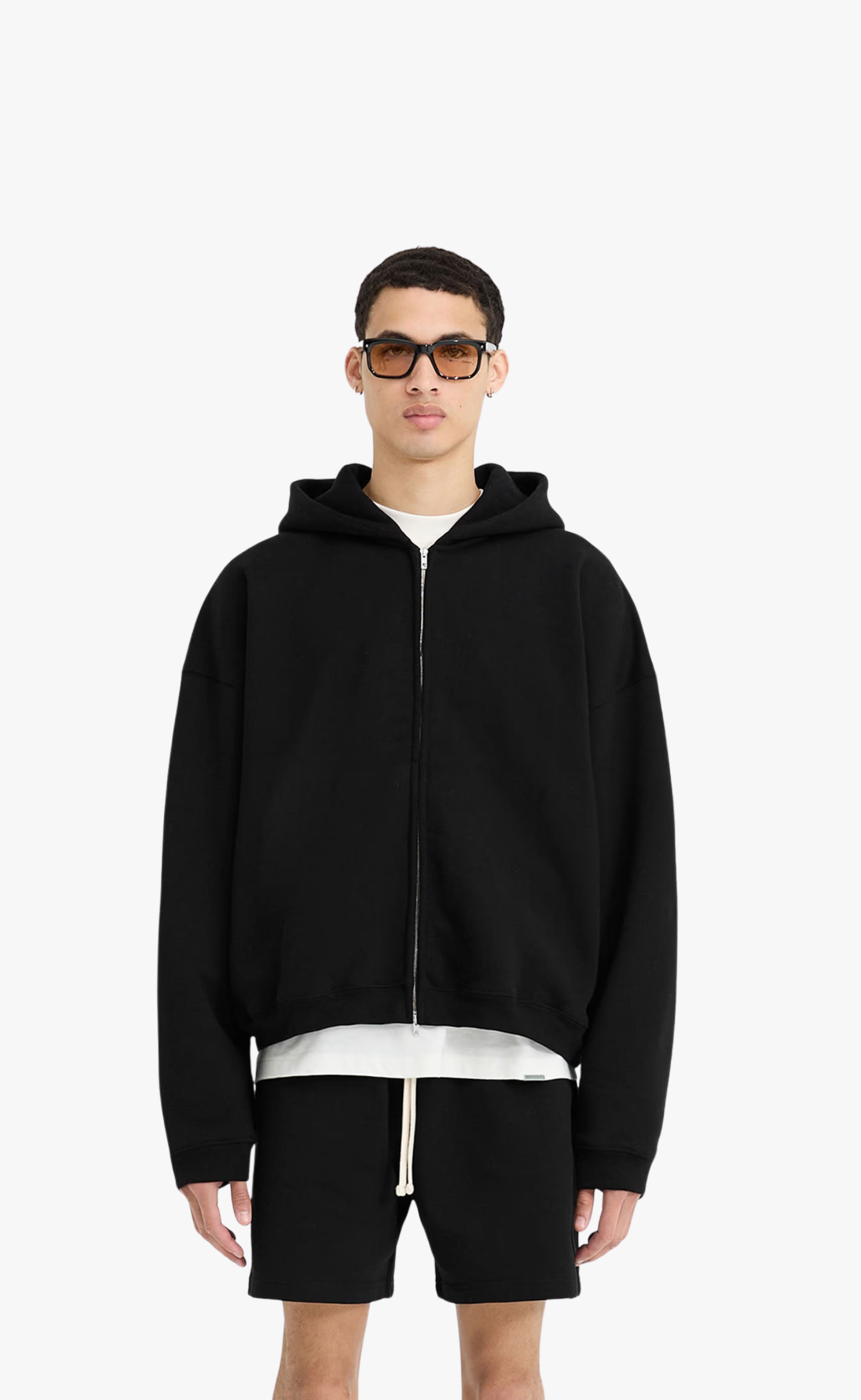 INITIAL BOXY OVERSIZED ZIP THROUGH BLACK HOODIE