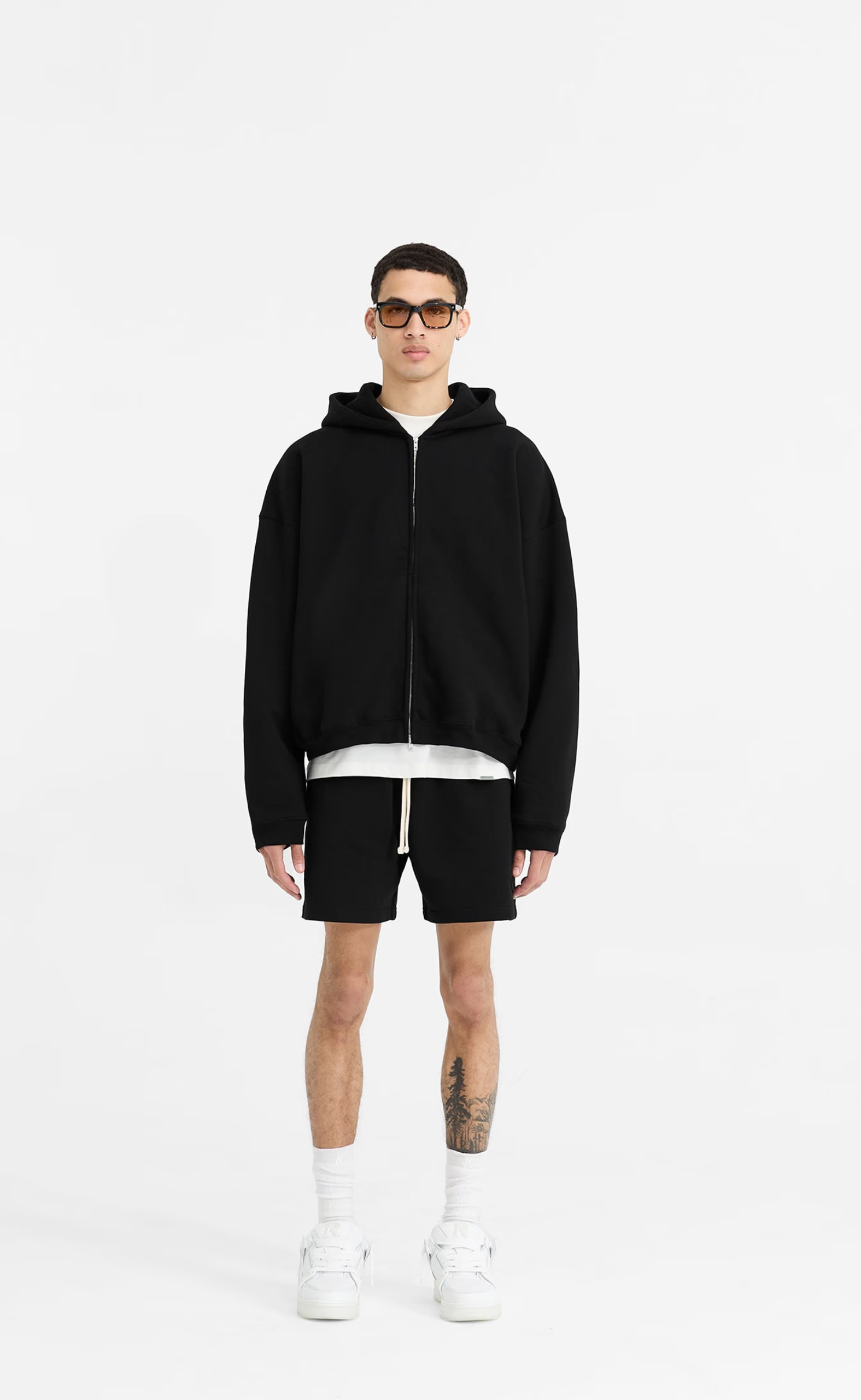 INITIAL BOXY OVERSIZED ZIP THROUGH BLACK HOODIE