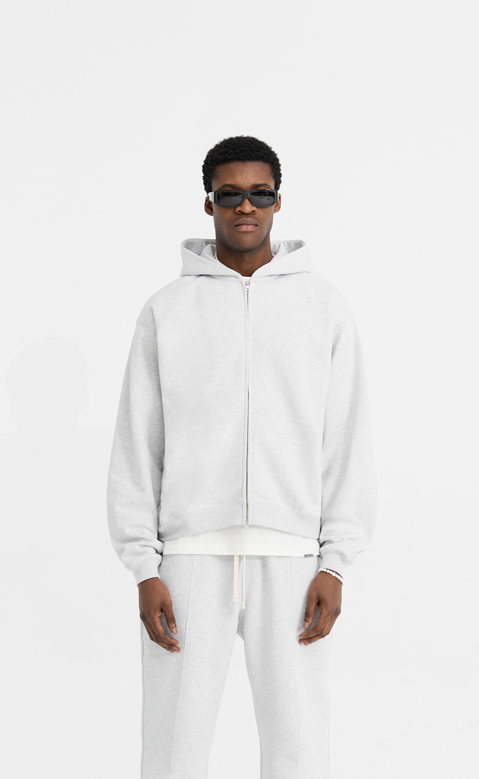INITIAL ZIP ICE GREY MARL HOODIE
