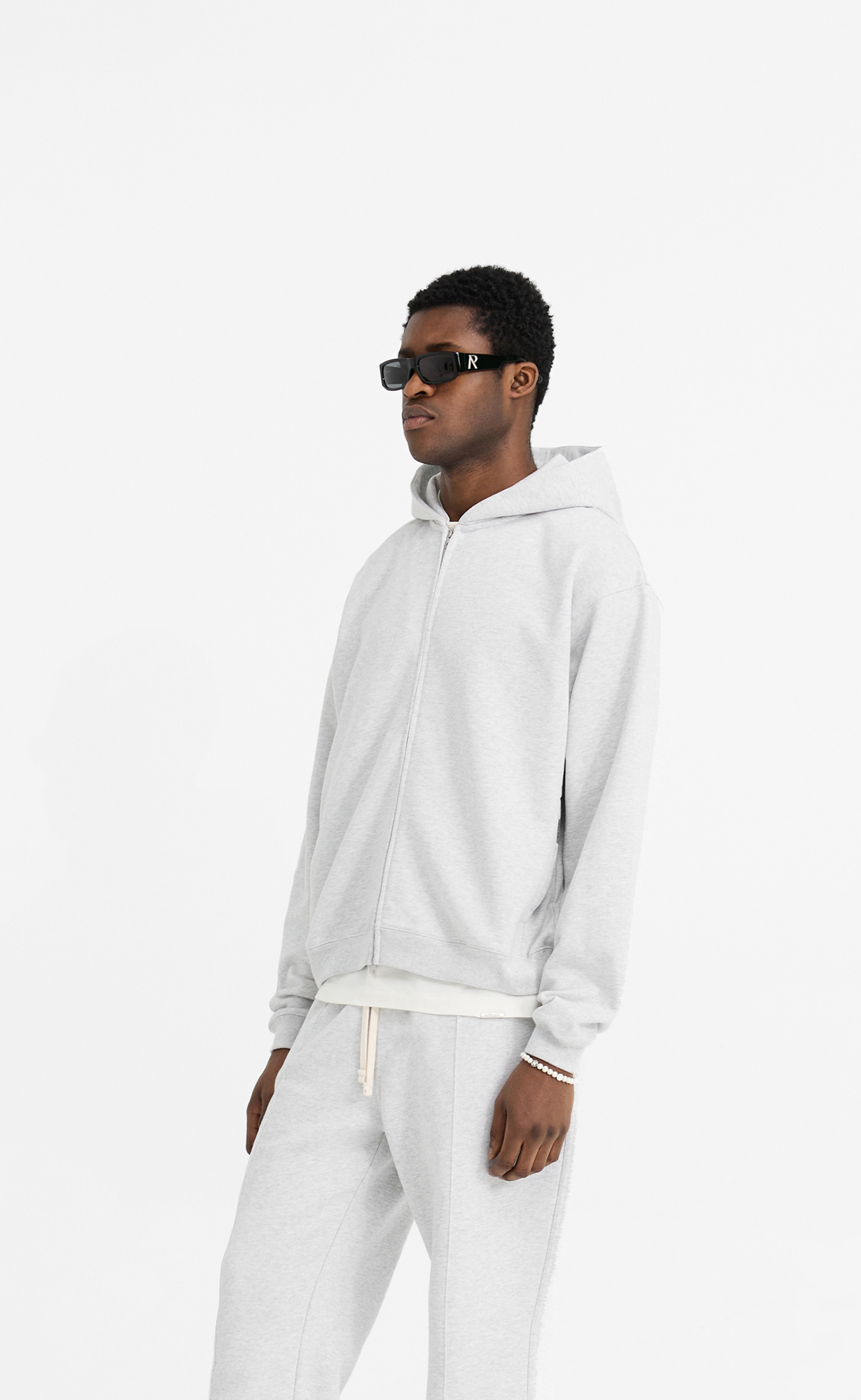 INITIAL ZIP ICE GREY MARL HOODIE