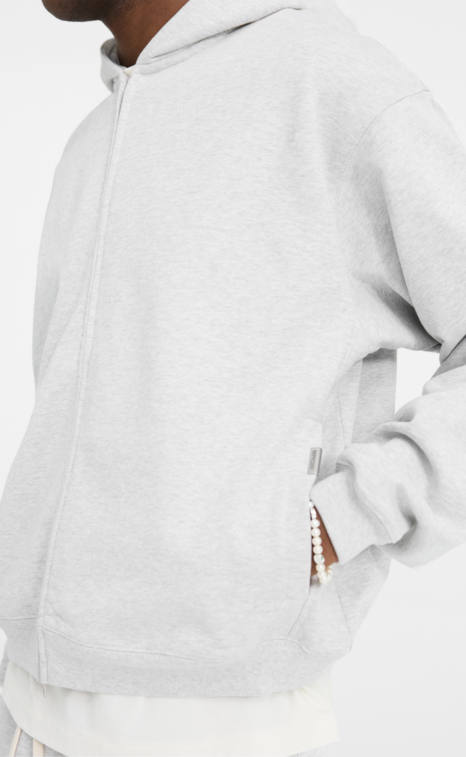 INITIAL ZIP ICE GREY MARL HOODIE