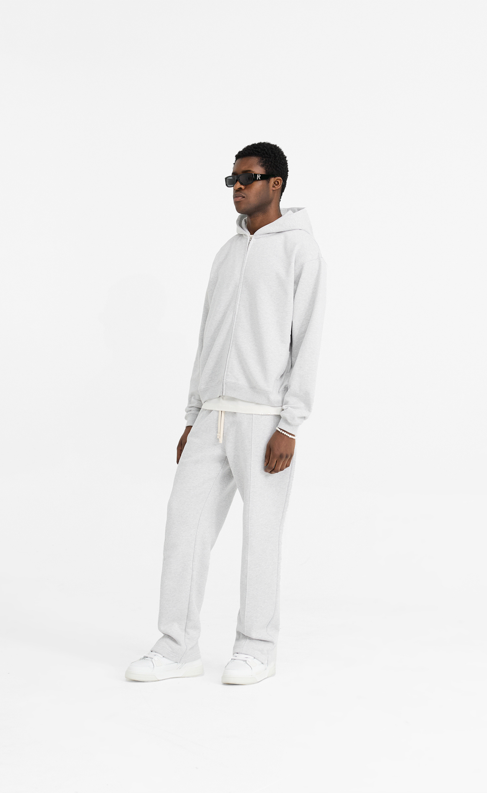 INITIAL ZIP ICE GREY MARL HOODIE