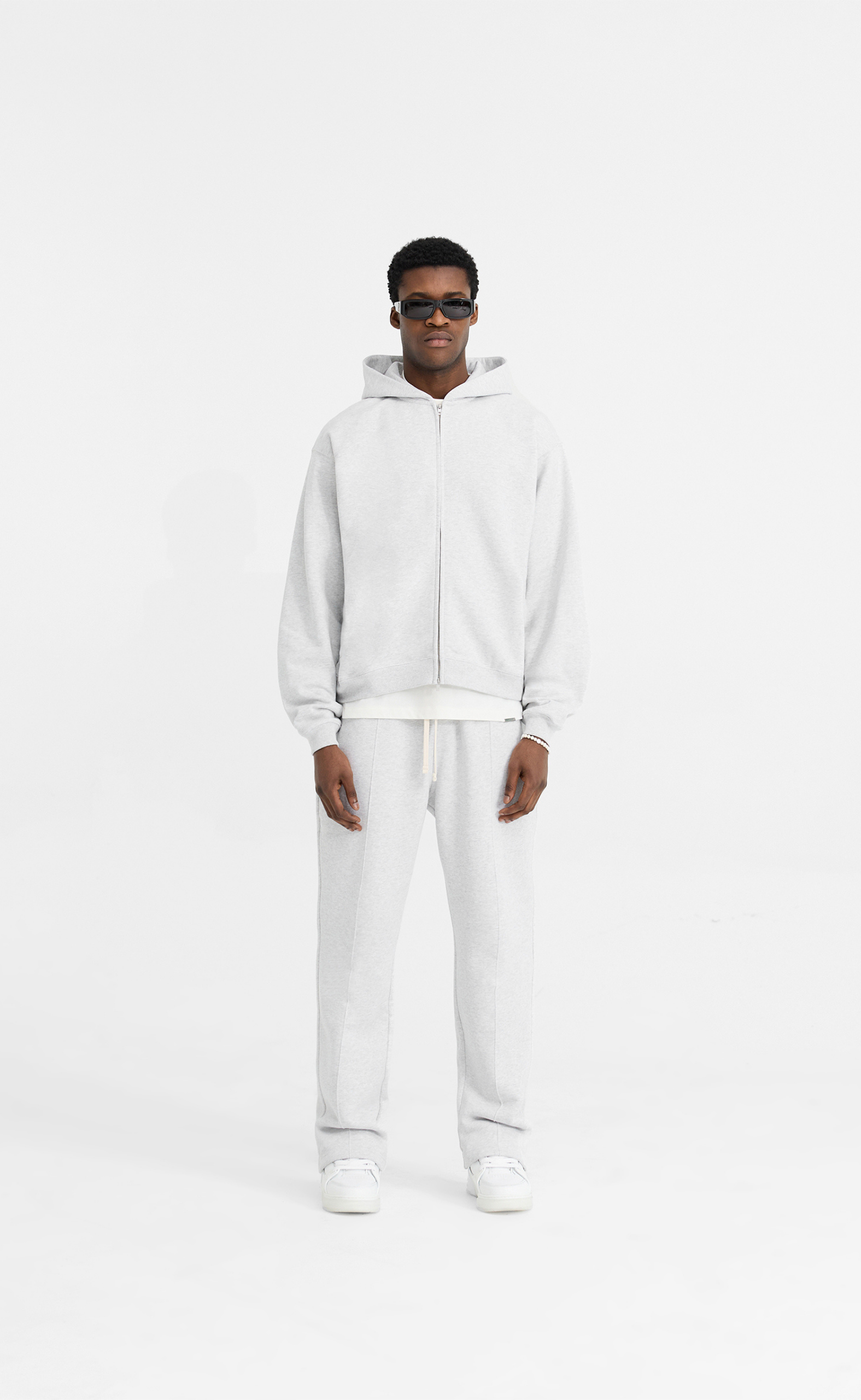 INITIAL ZIP ICE GREY MARL HOODIE
