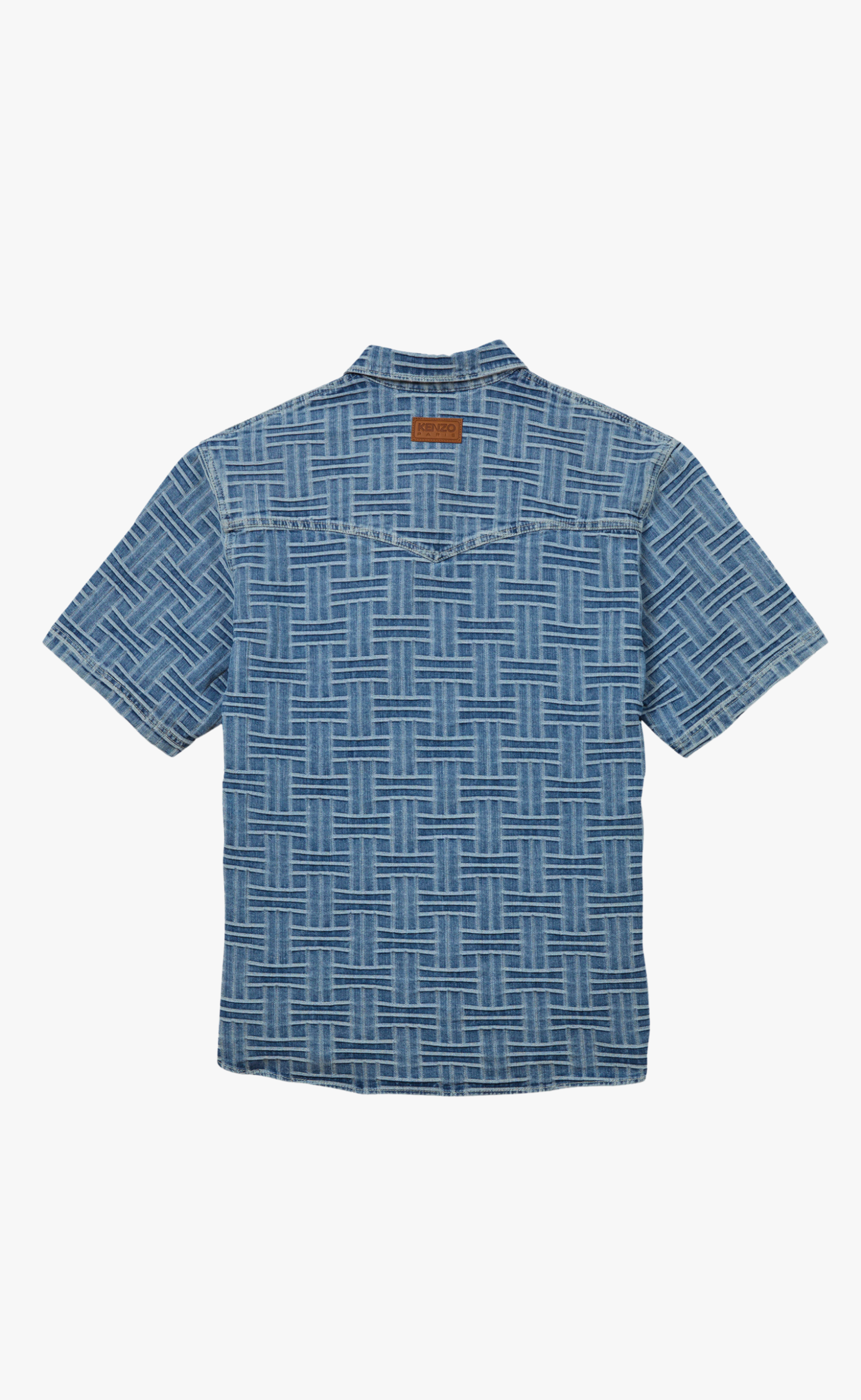 KENZO WEAVE SHORT SLEEVE BLUE DENIM SHIRT