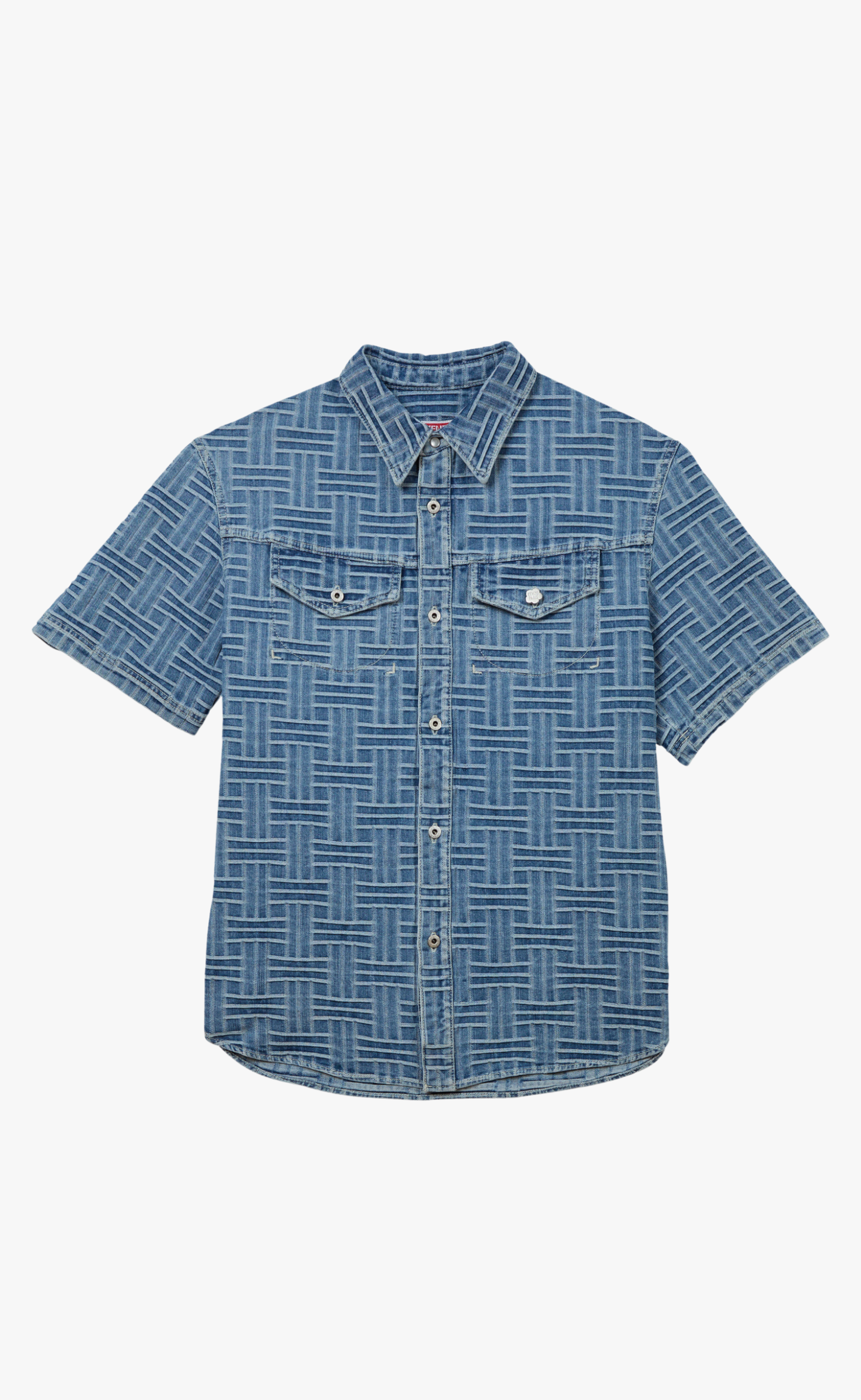 KENZO WEAVE SHORT SLEEVE BLUE DENIM SHIRT