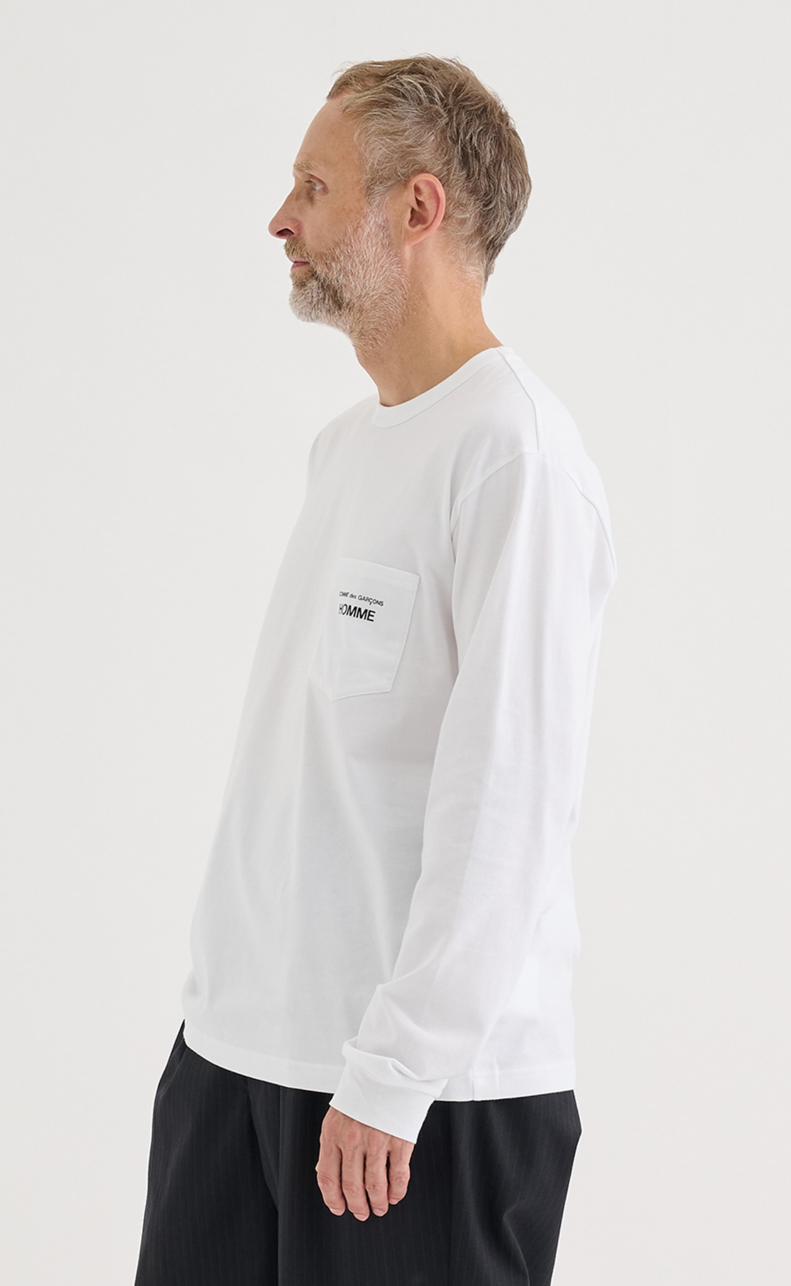 CDG HOMME LOGO WHITE LONGSLEEVE