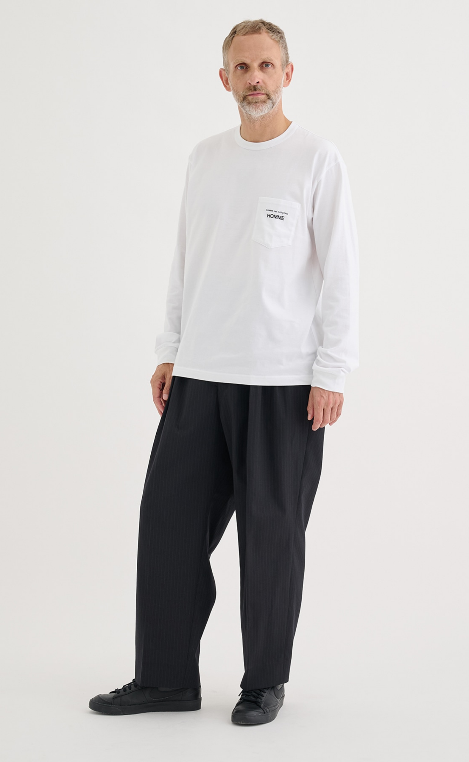 CDG HOMME LOGO WHITE LONGSLEEVE