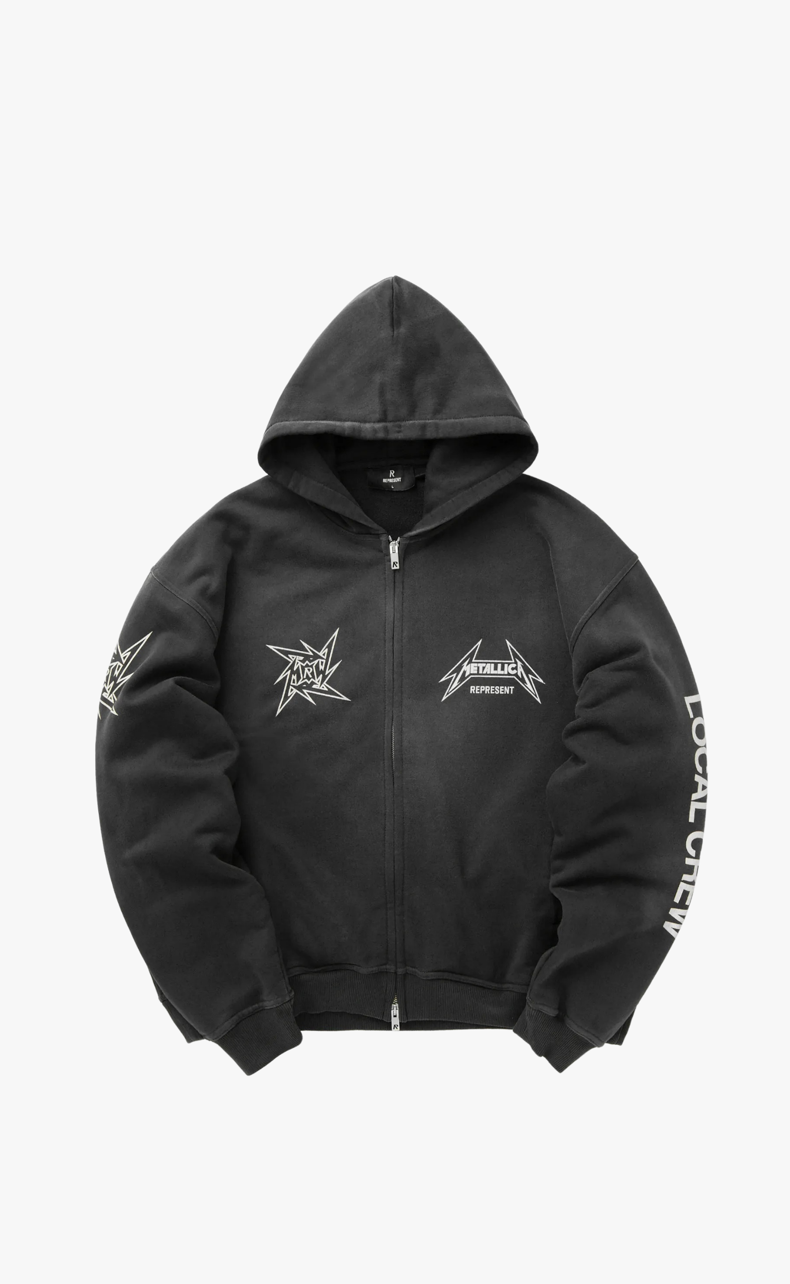 METALLICA 40 YEAR ANNIVERSARY ZIP-THRU STAINED BLACK HOODIE