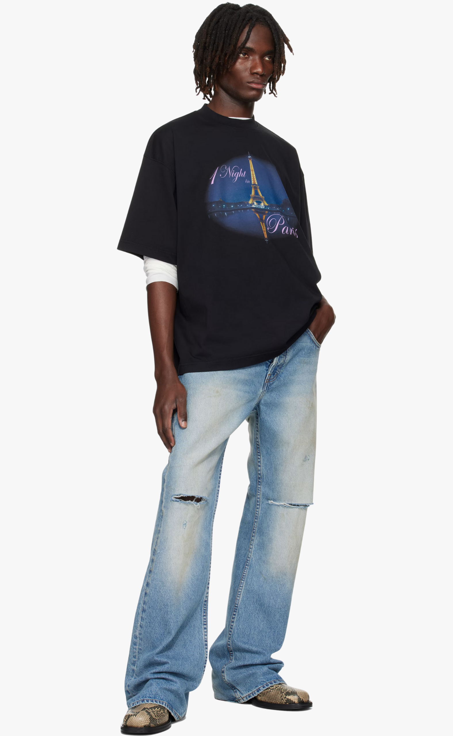 NIGHT IN PARIS OVERSIZED WASHED BLACK T-SHIRT