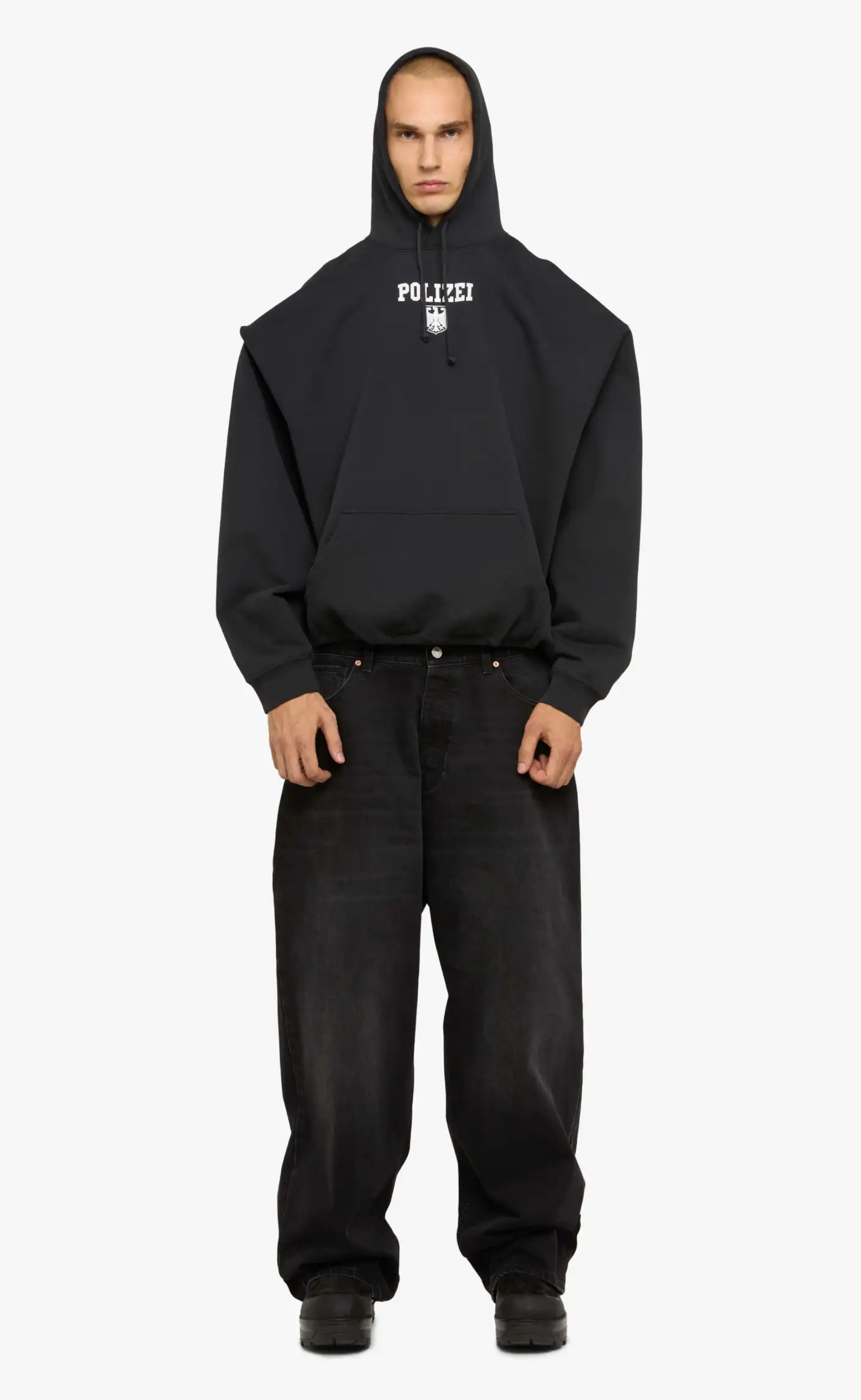 POLIZEI OVERSIZED WASHED BLACK HOODIE