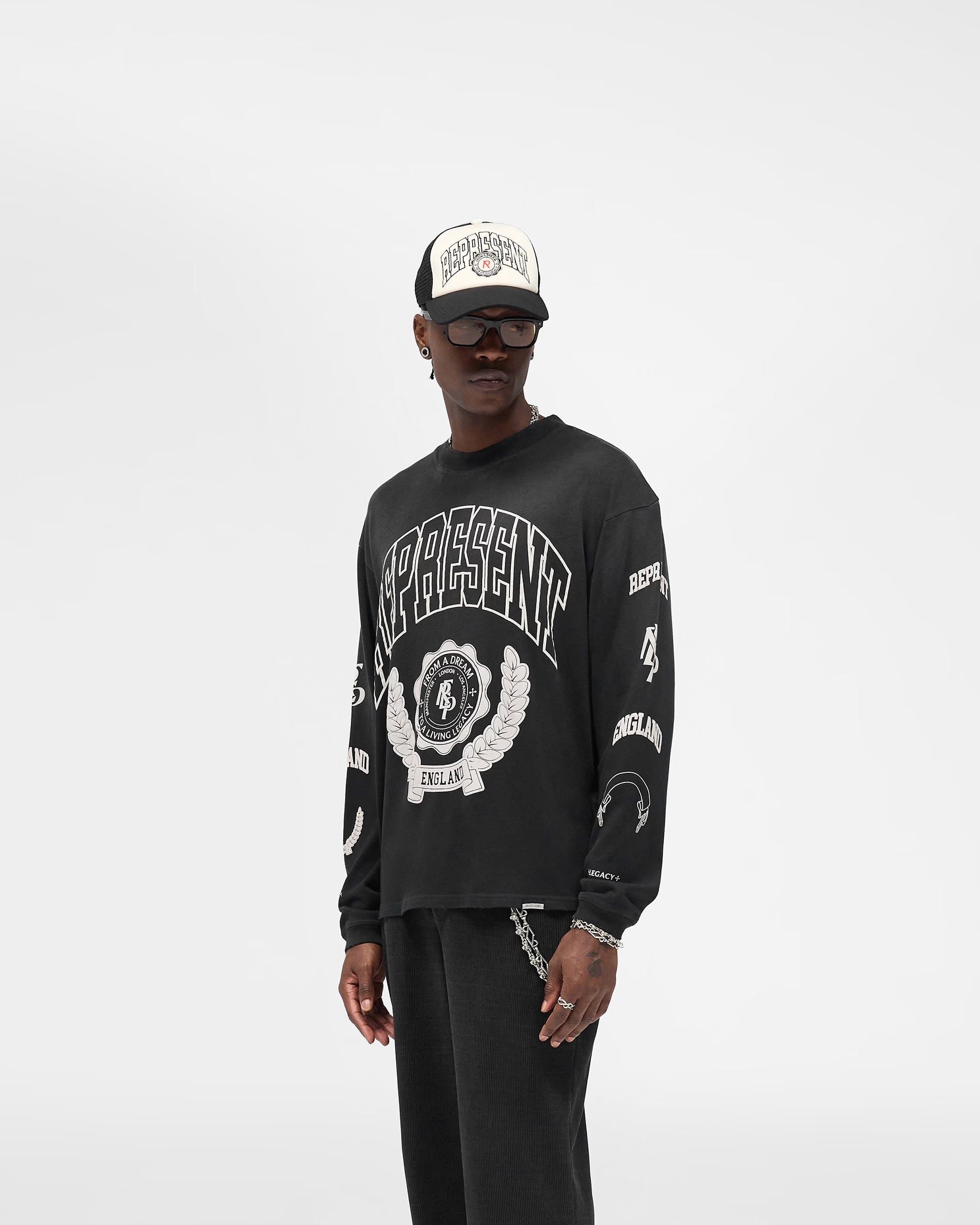 RESPRESENT LEGACY CREST STAINED BLACK LONGSLEEVE