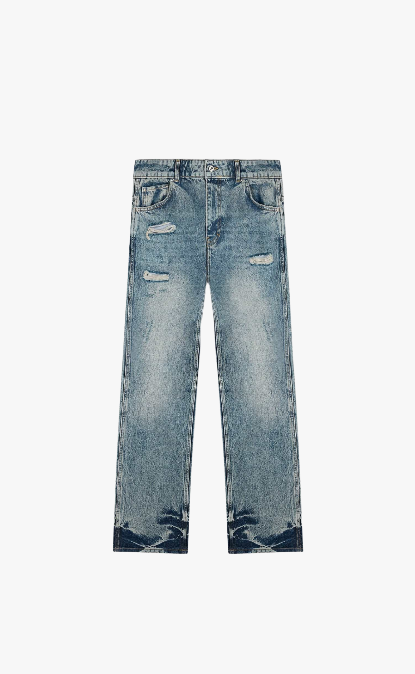 R3 DISTRESSED BAGGY BLUE CREAM JEANS