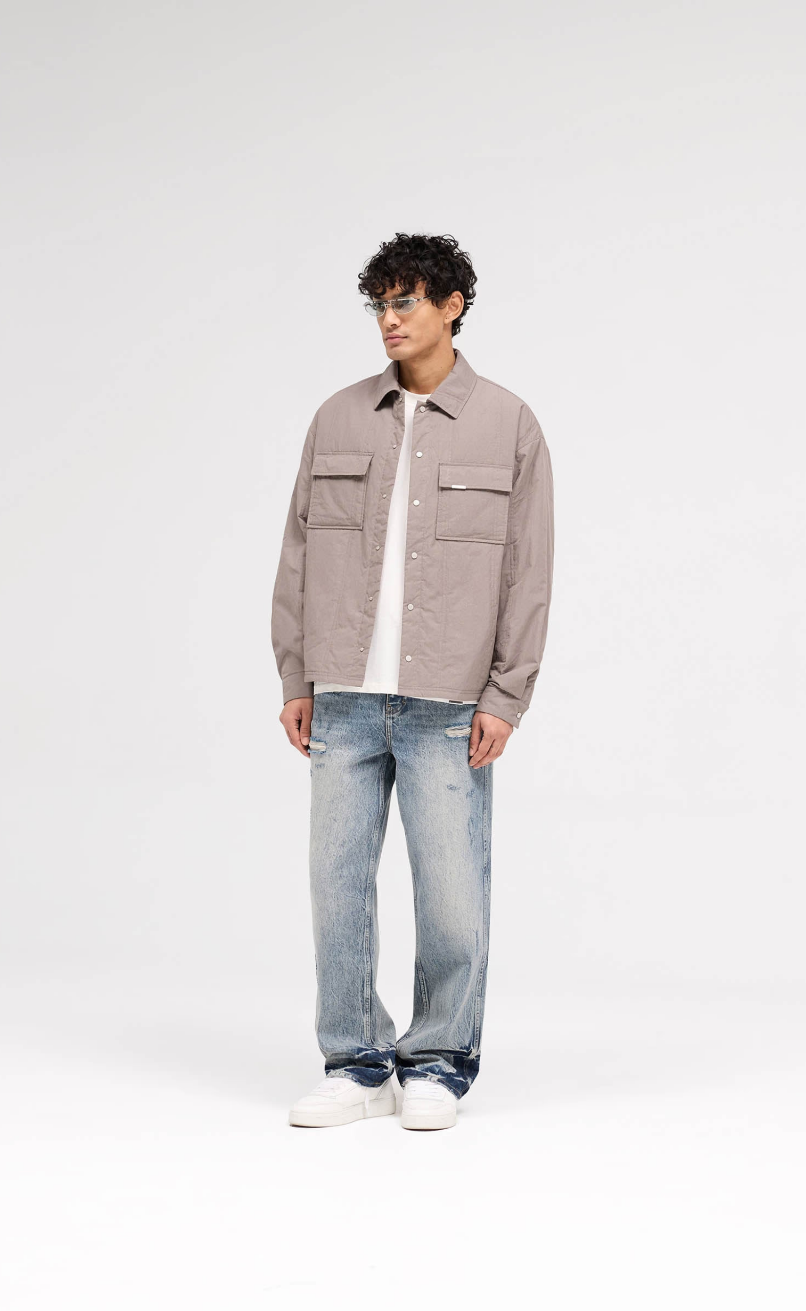 R3 DISTRESSED BAGGY BLUE CREAM JEANS