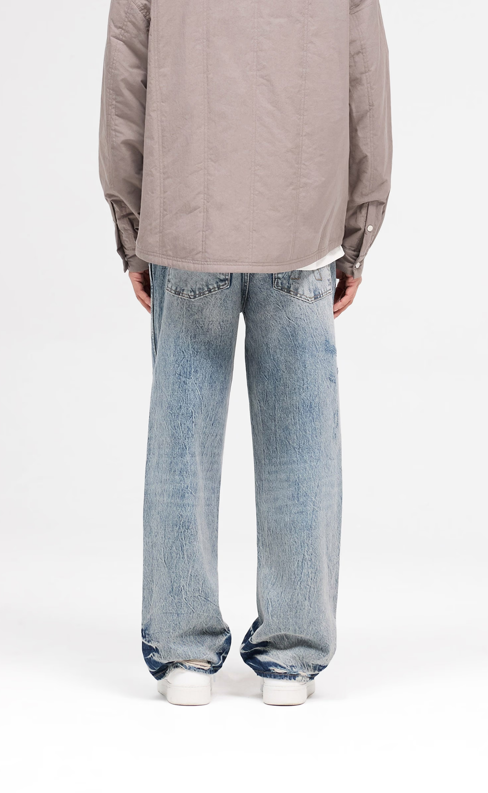 R3 DISTRESSED BAGGY BLUE CREAM JEANS