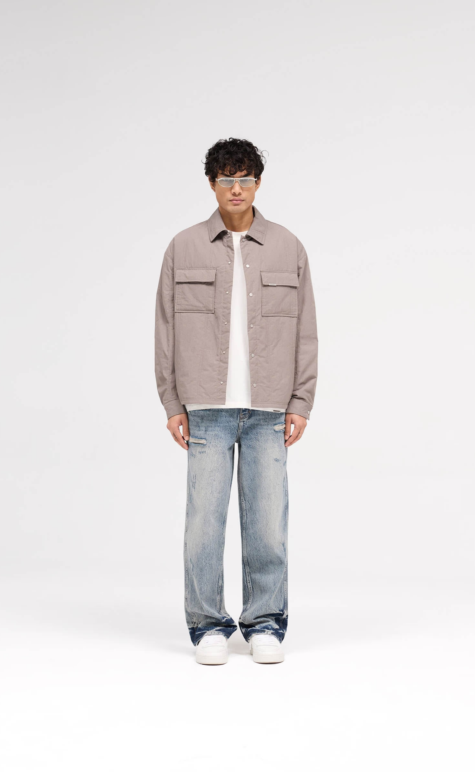 R3 DISTRESSED BAGGY BLUE CREAM JEANS