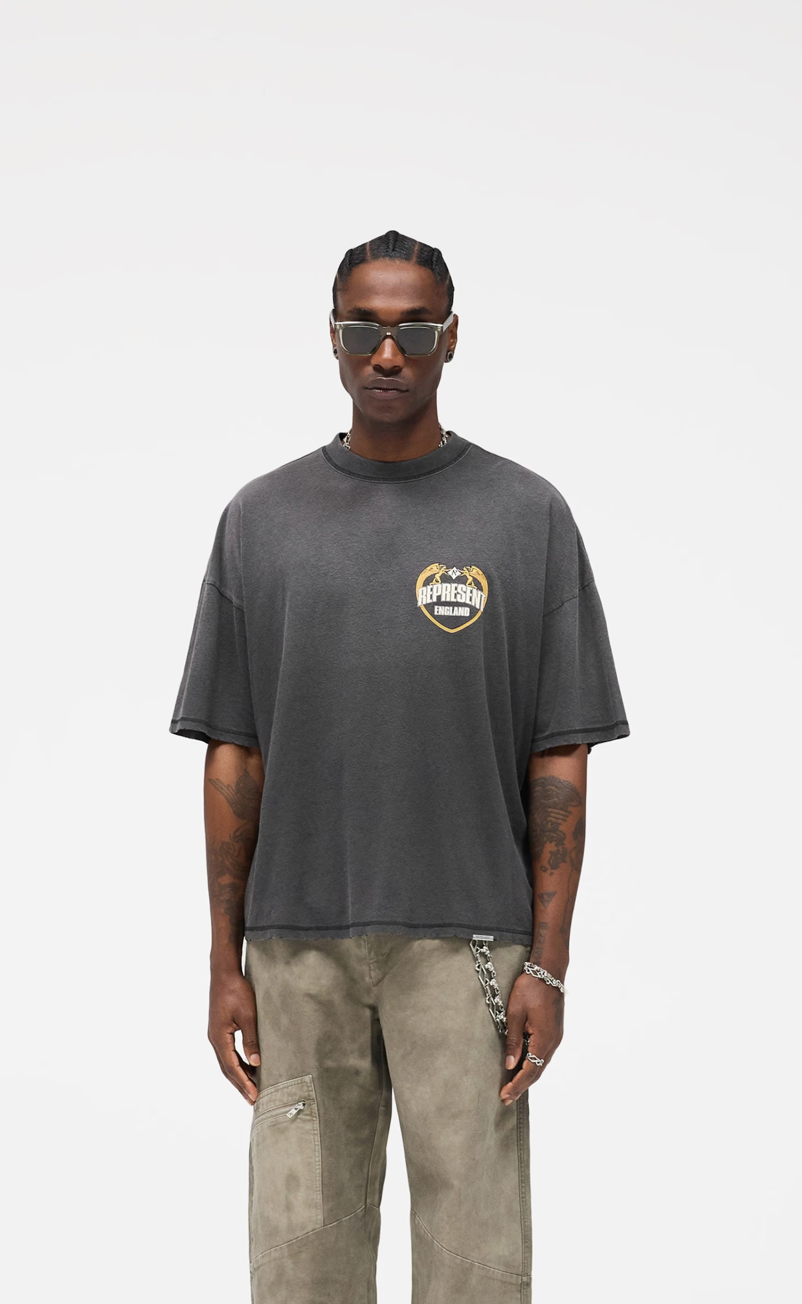 REPRESENT ANGEL BORDER STAINED BLACK T-SHIRT