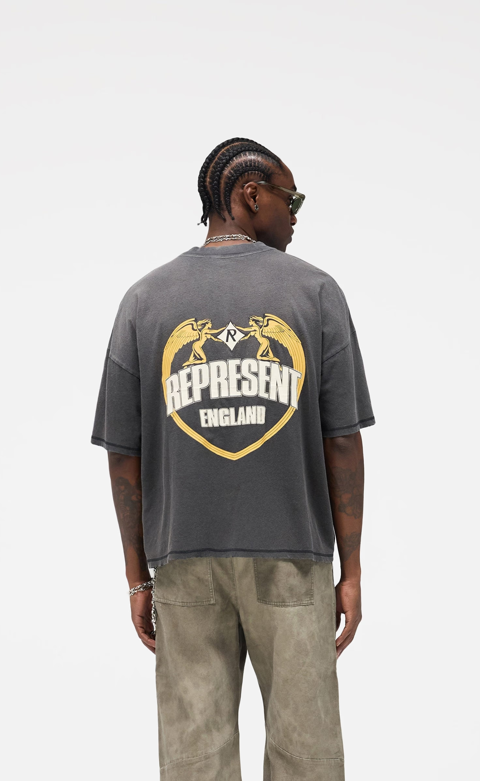 REPRESENT ANGEL BORDER STAINED BLACK T-SHIRT
