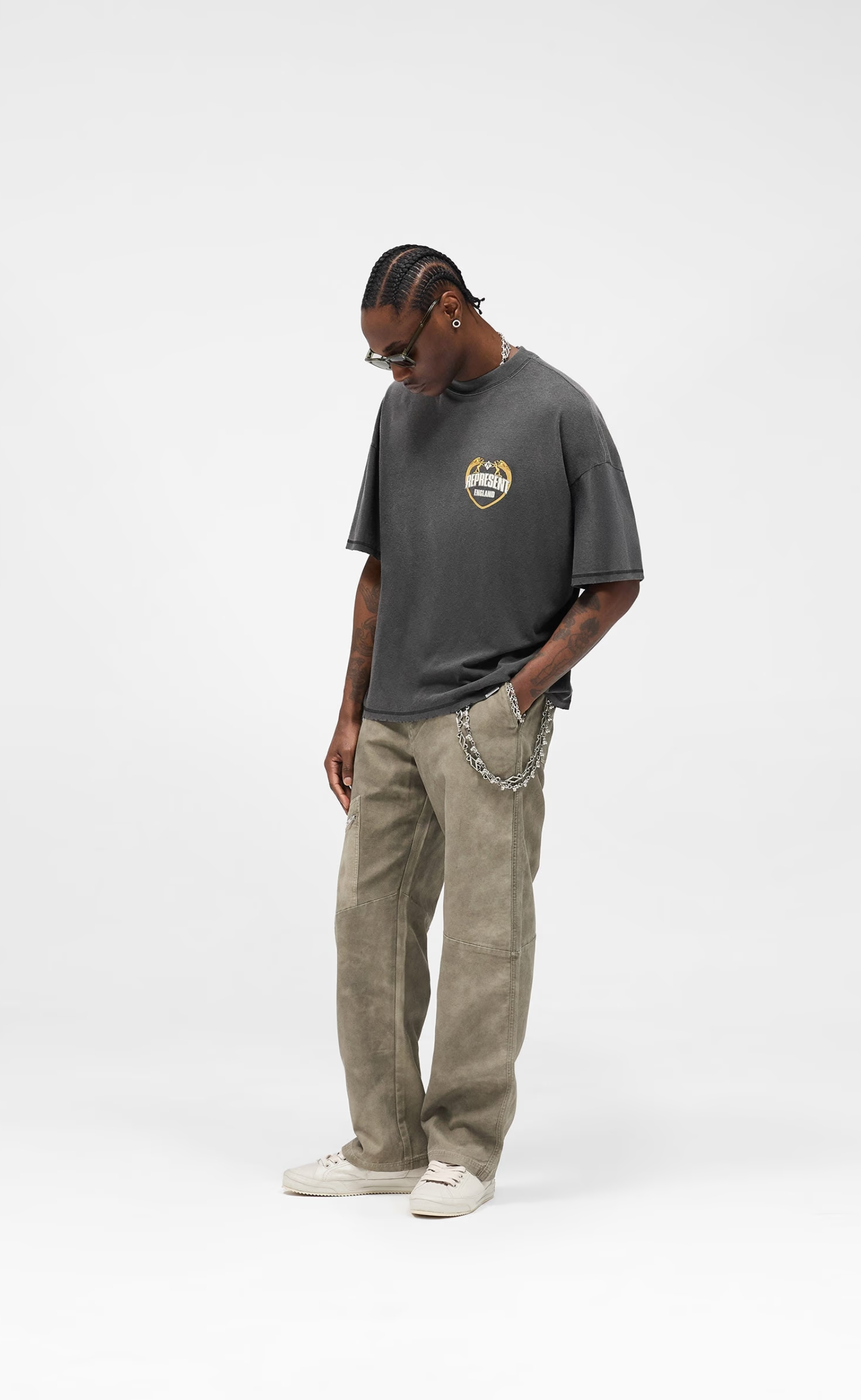 REPRESENT ANGEL BORDER STAINED BLACK T-SHIRT