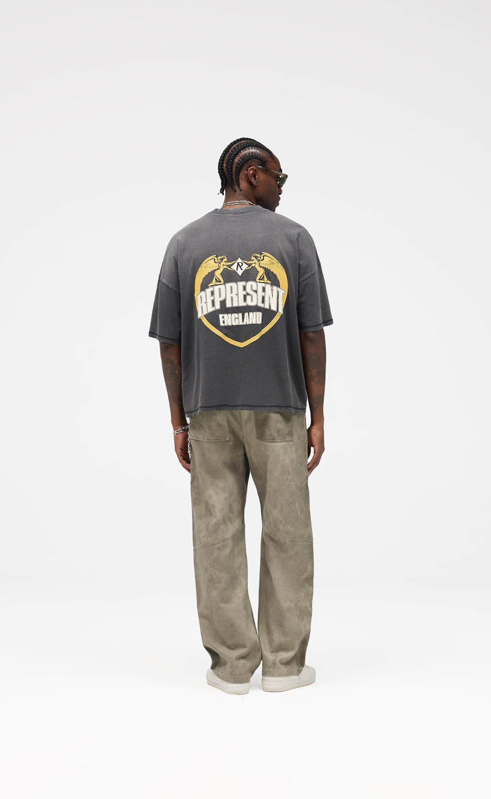 REPRESENT ANGEL BORDER STAINED BLACK T-SHIRT