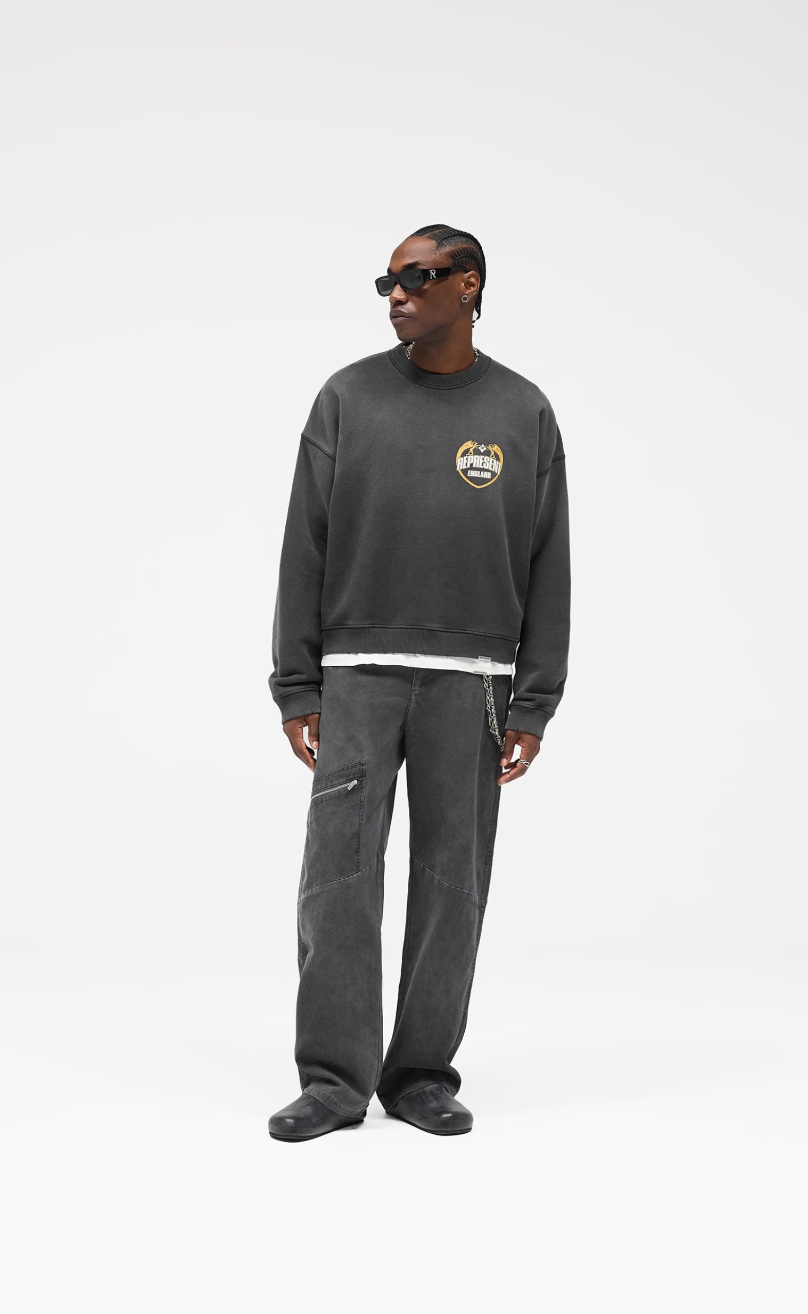 REPRESENT ANGEL BORDER STAINED BLACK CREWNECK