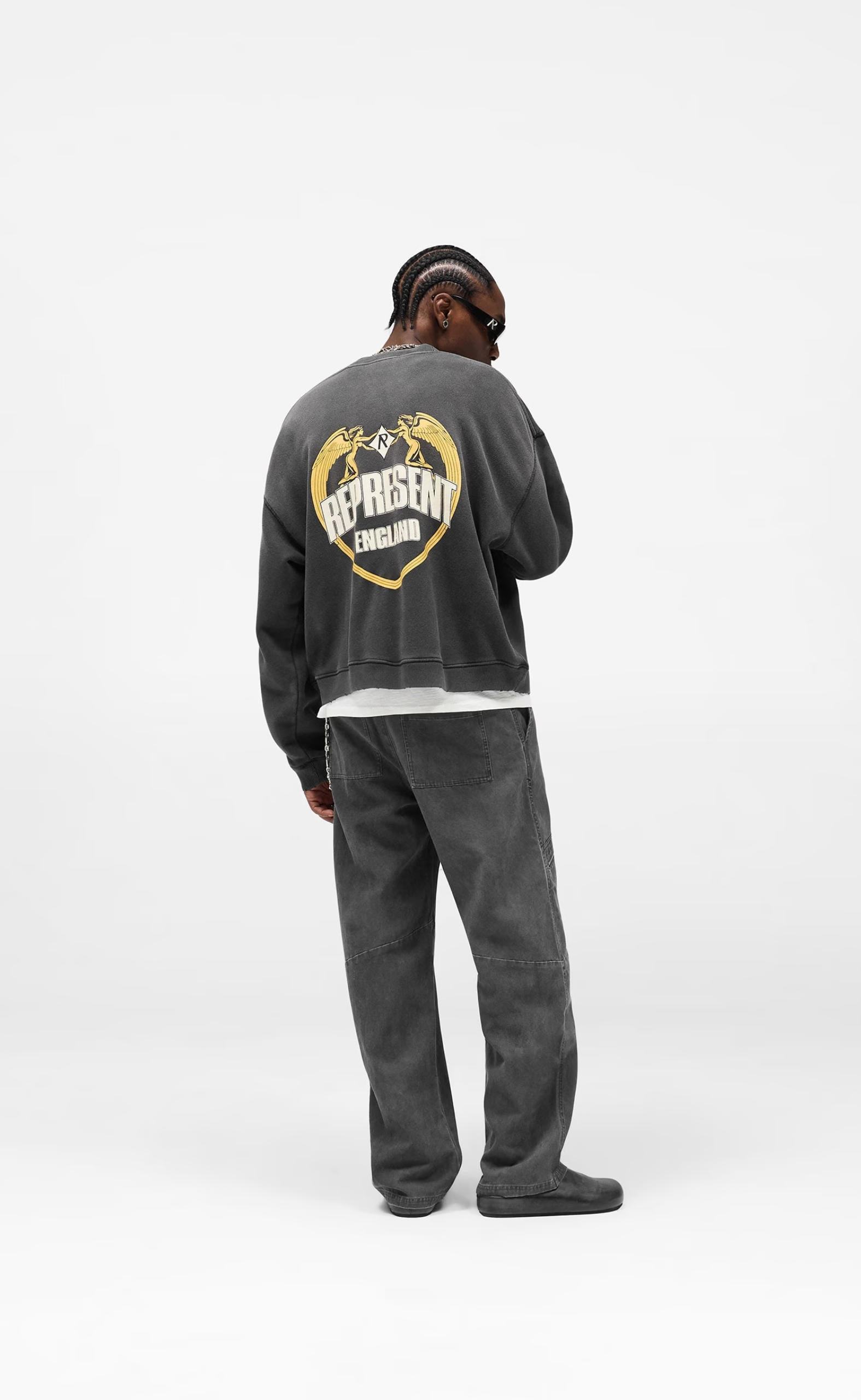 REPRESENT ANGEL BORDER STAINED BLACK CREWNECK